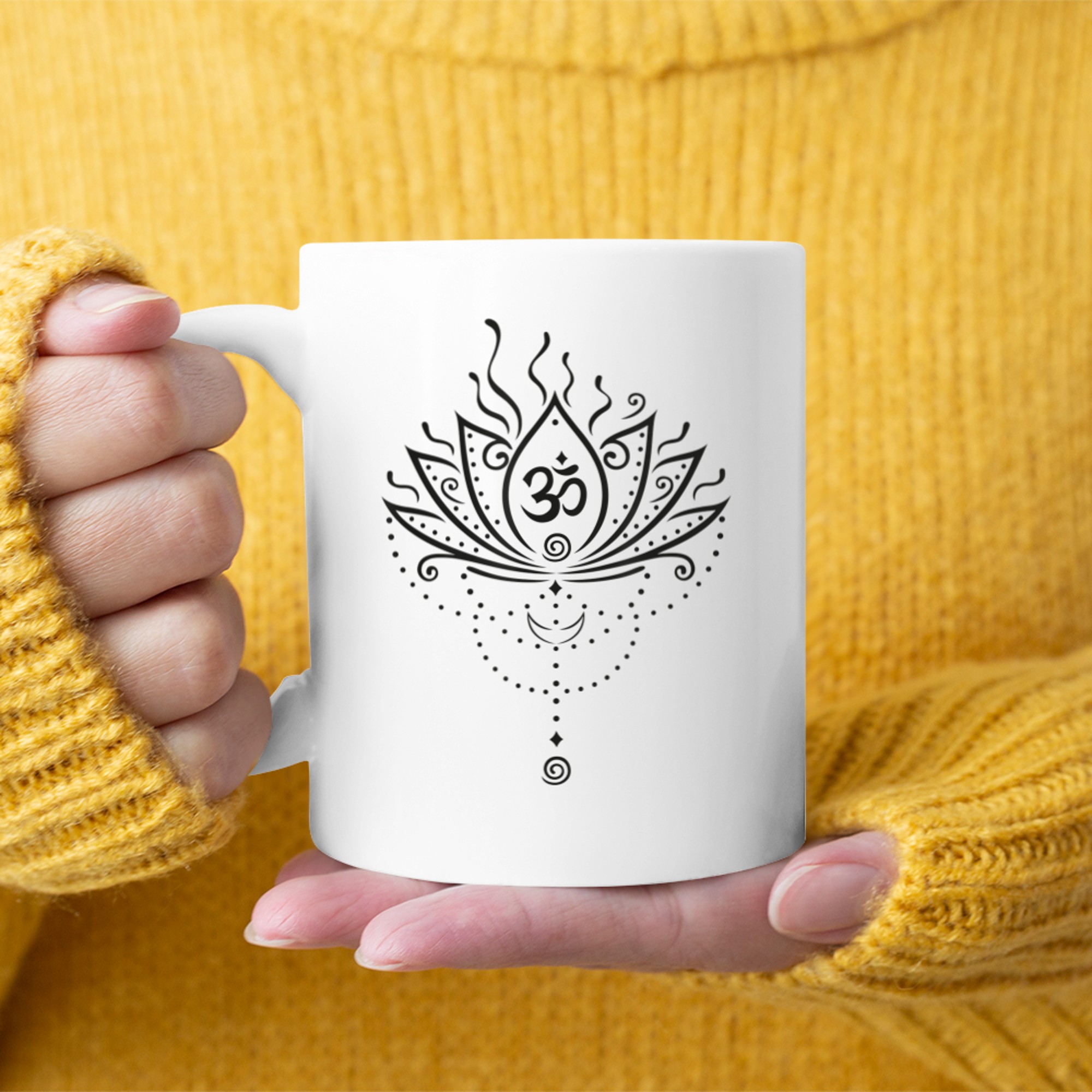 Lotus Flower with Om Symbol for Zen Meditation for Yoga Lovers mug white