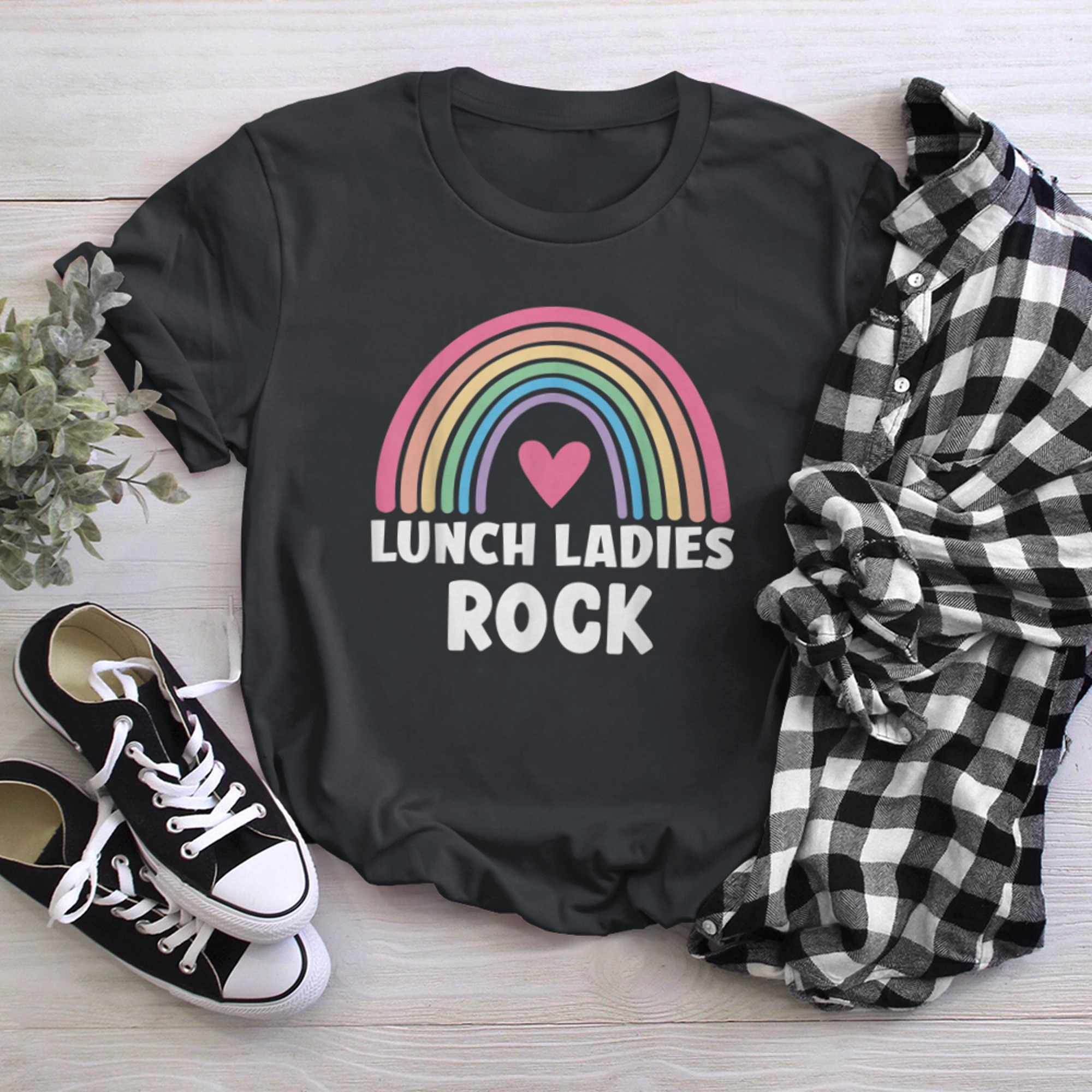 Lunch Ladies Rock School Cafeteria Crew Lunch Squad Rainbow t-shirt black