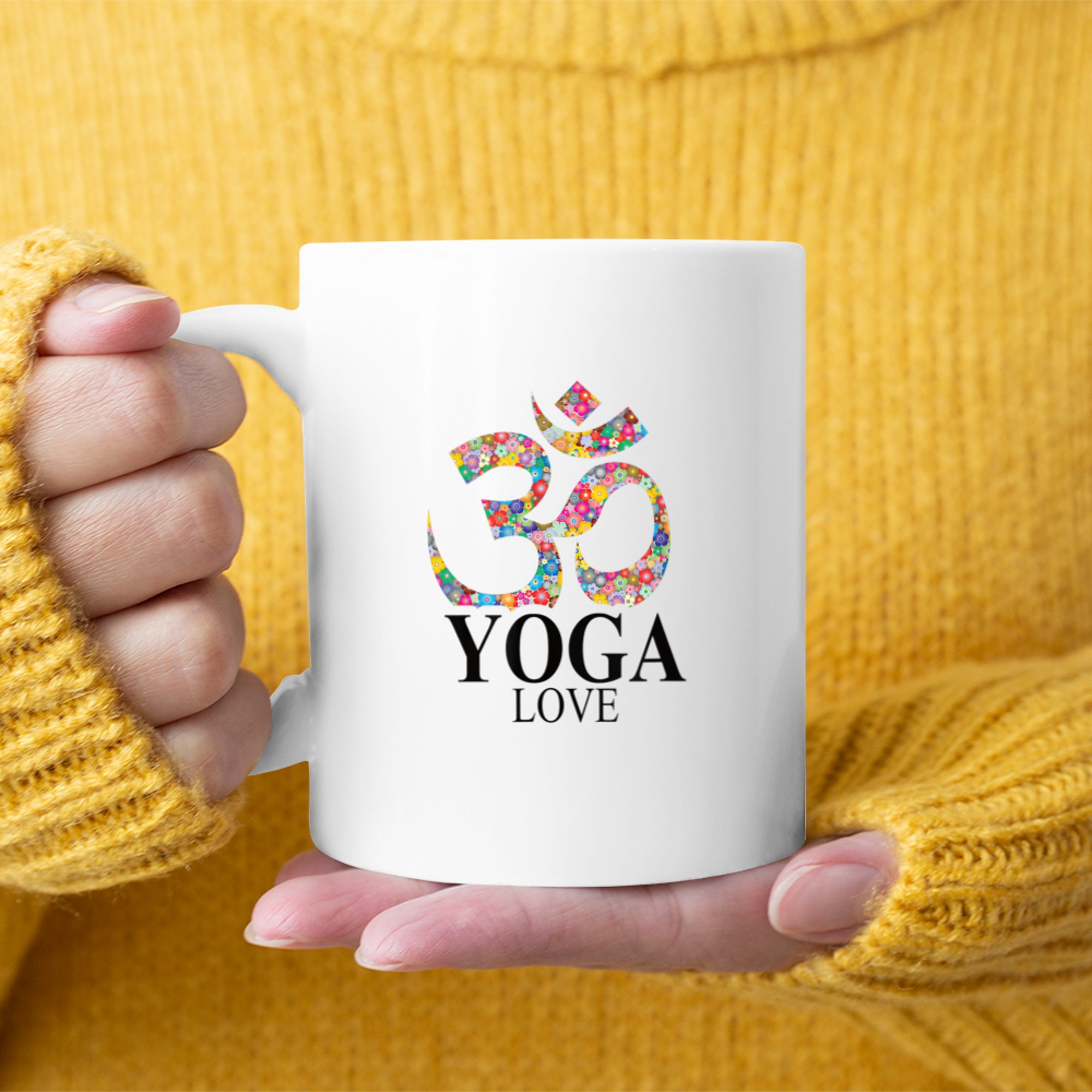 Om Ohm Aum Symbol Spiritual Yoga Love Namaste T-Shirt (1) mug white