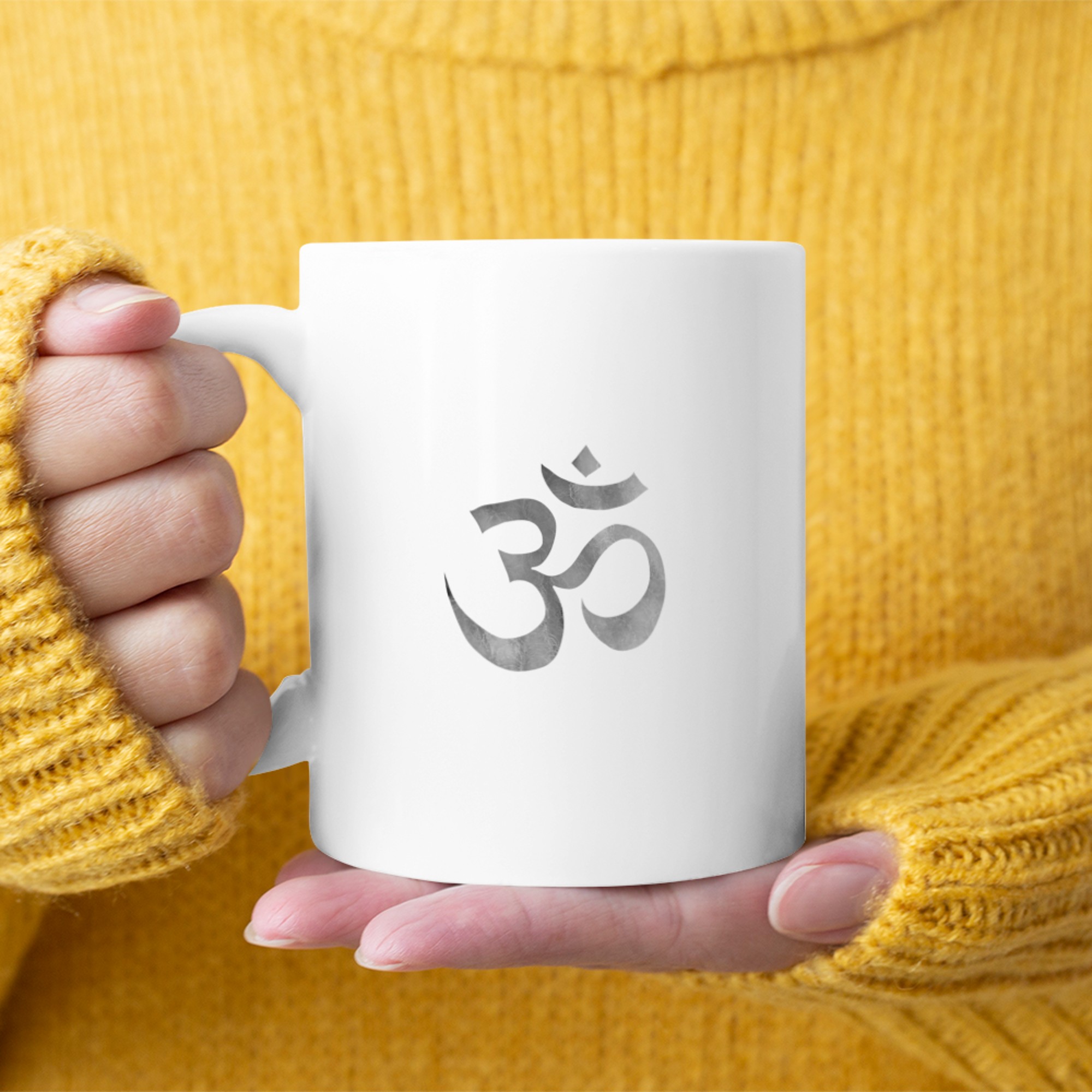 Om Print Yoga Black Faded Ohm Mantra Symbol Tee mug white