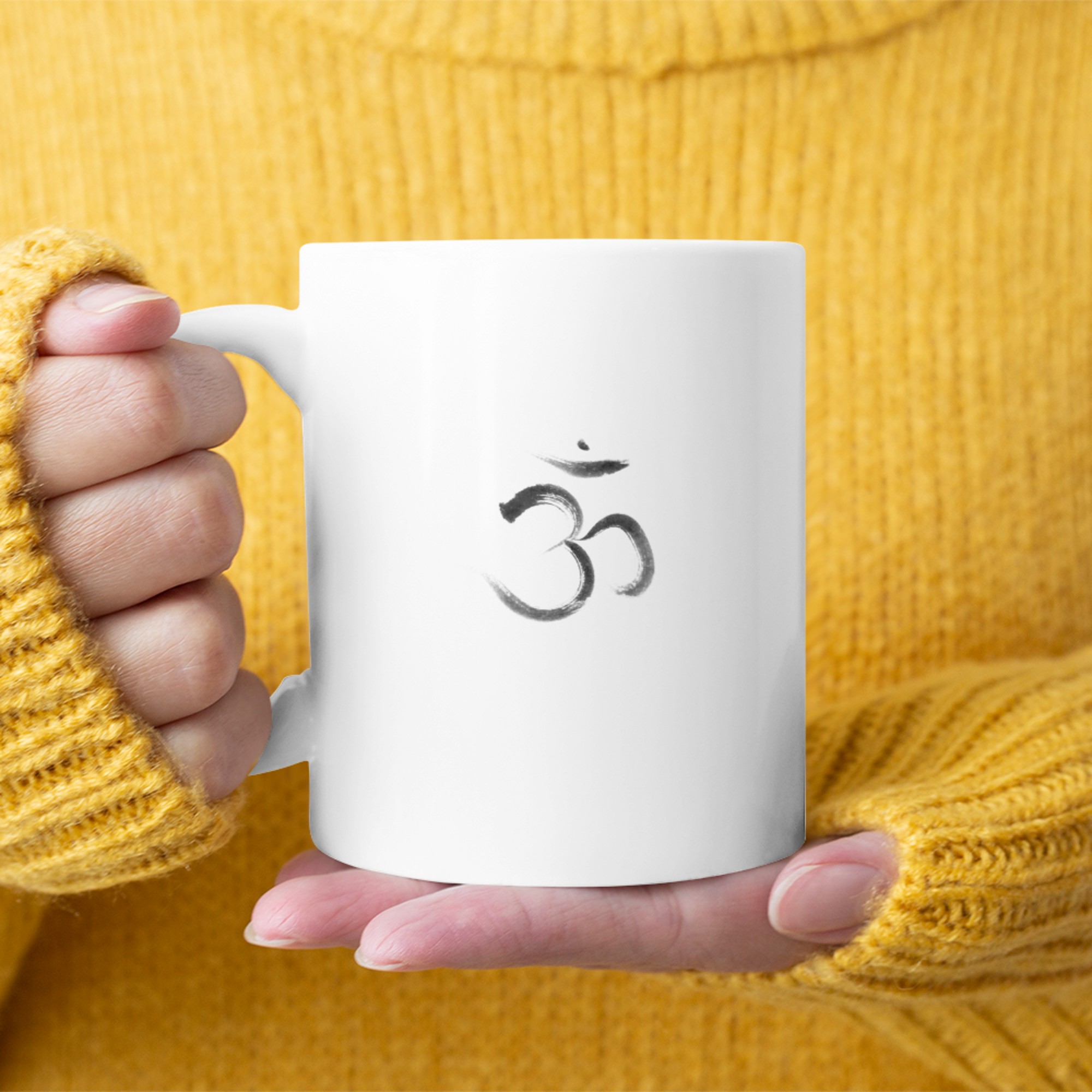 OM sanskrit yoga symbol of the sound of the Universe mug white