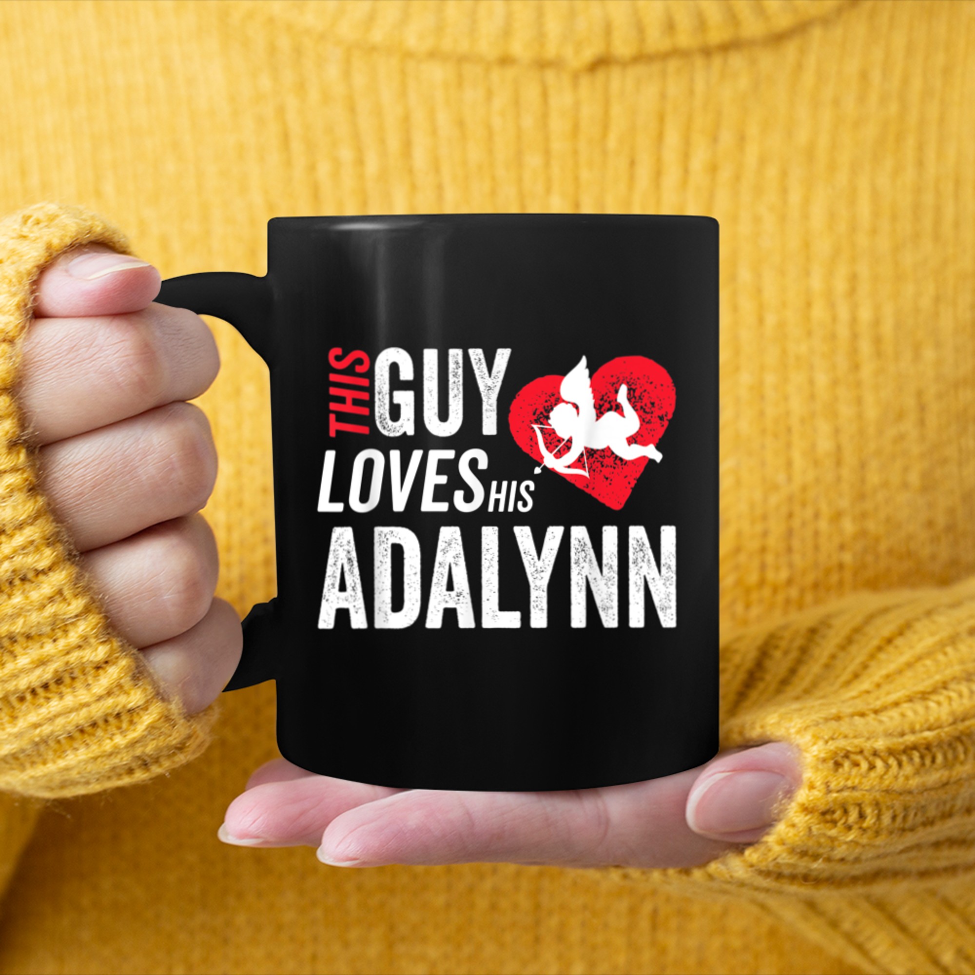 This Guy Loves His Adalynn Valentine Anniversary Cupid Heart mug black