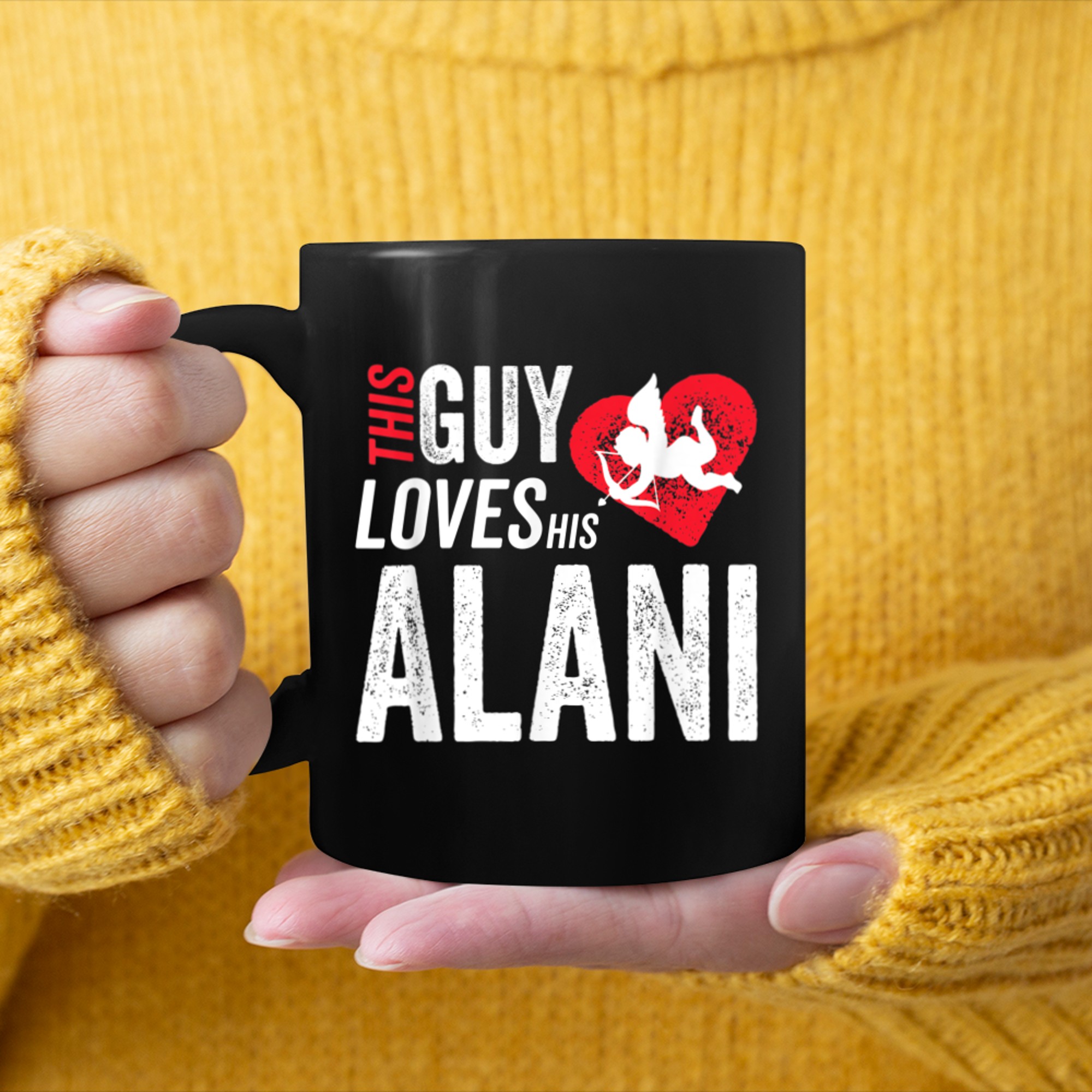 This Guy Loves His Alani Valentine Anniversary Cupid Heart mug black