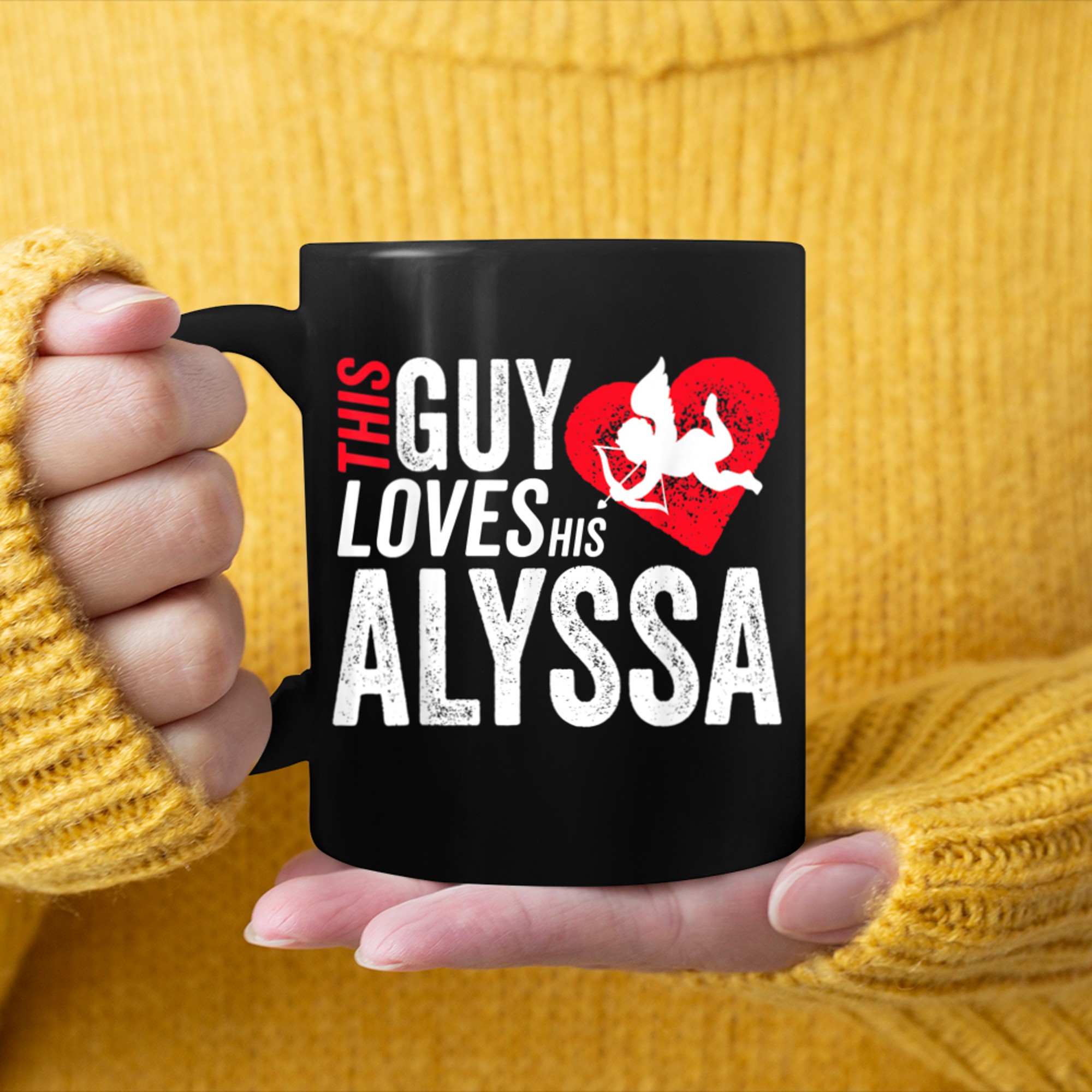 This Guy Loves His ALYSSA Valentine Anniversary Cupid Heart (1) mug black