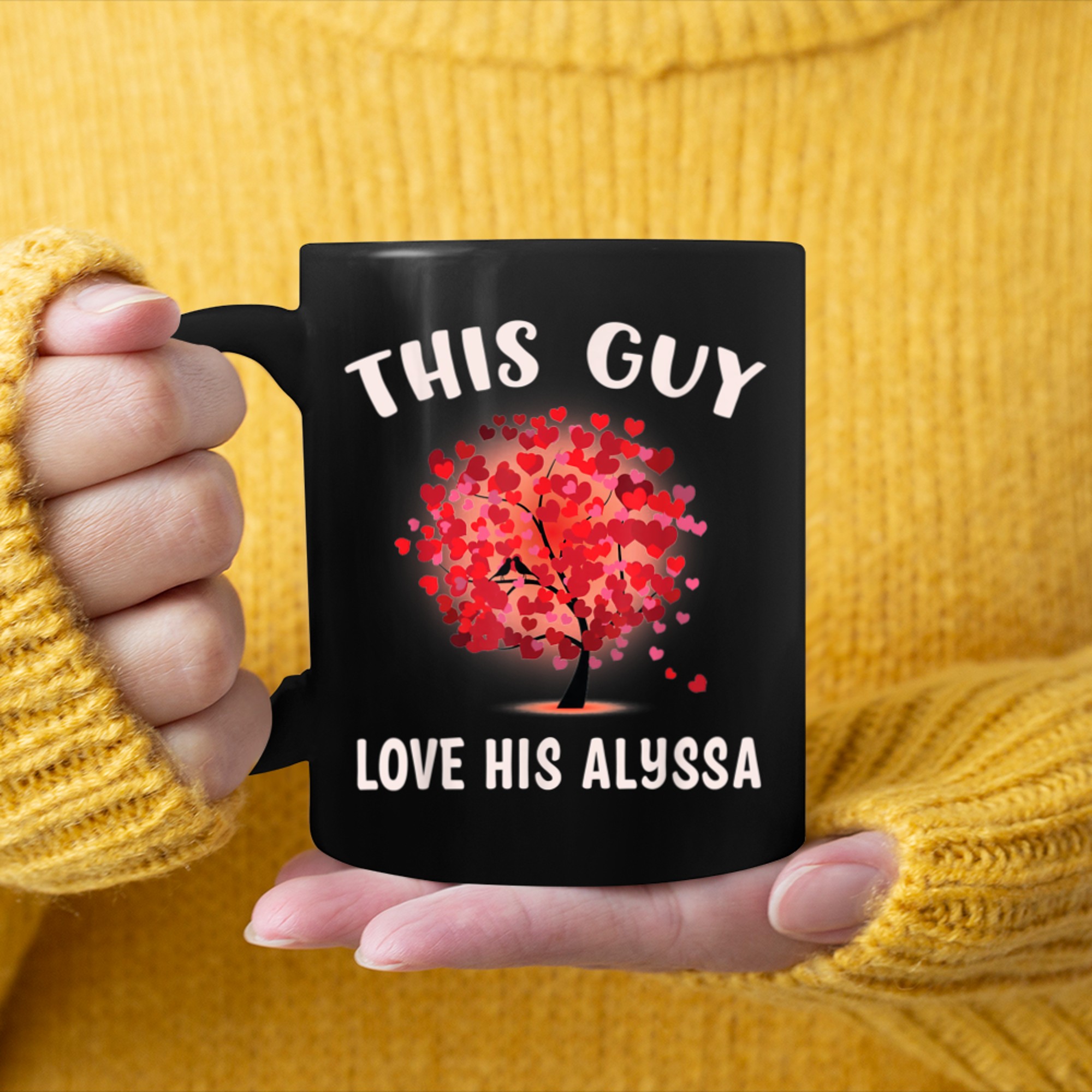 This Guy Loves His AlYSSA Valentine Tree Cupid Heart mug black