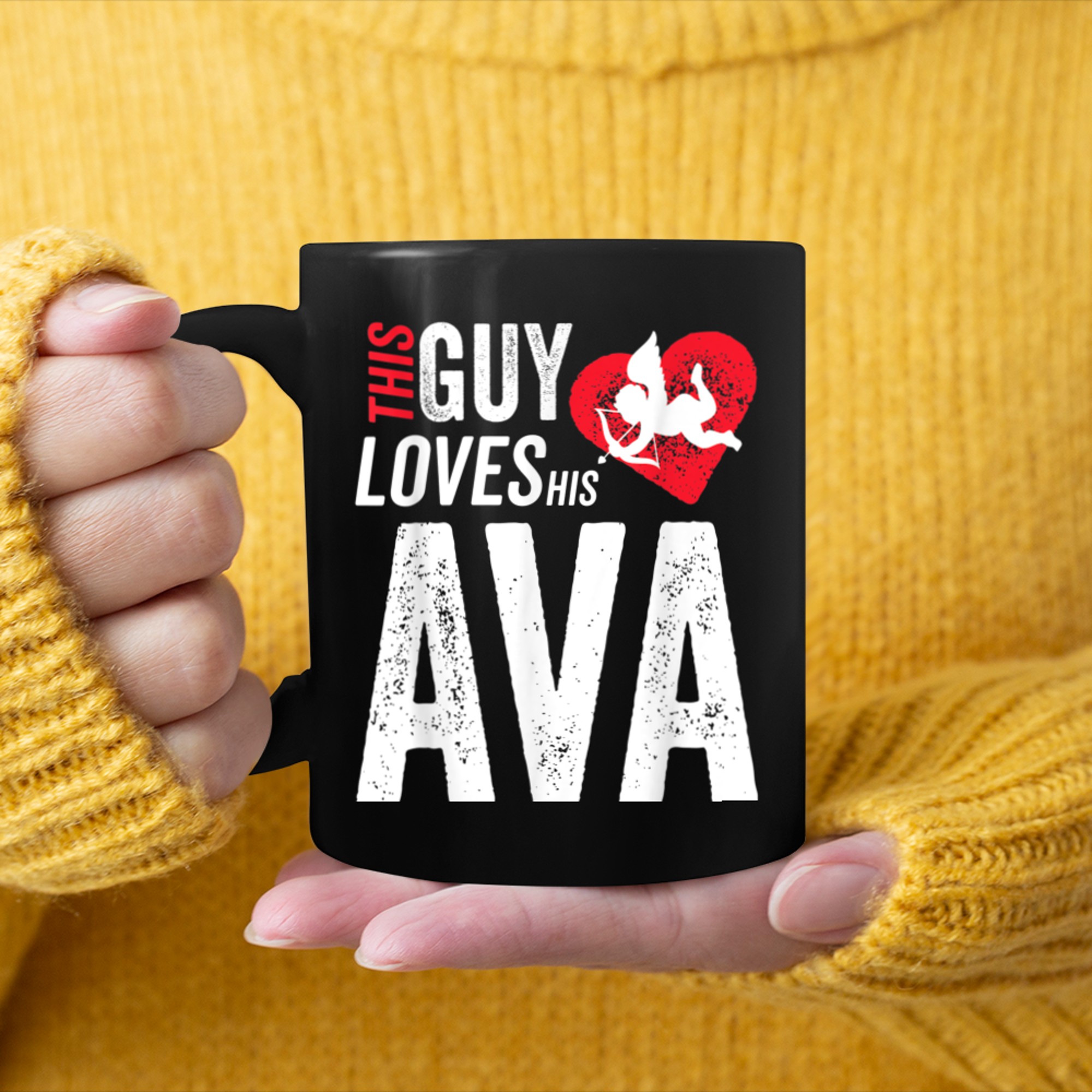 This guy loves his Ava Valentine Anniversary Cupid mug black