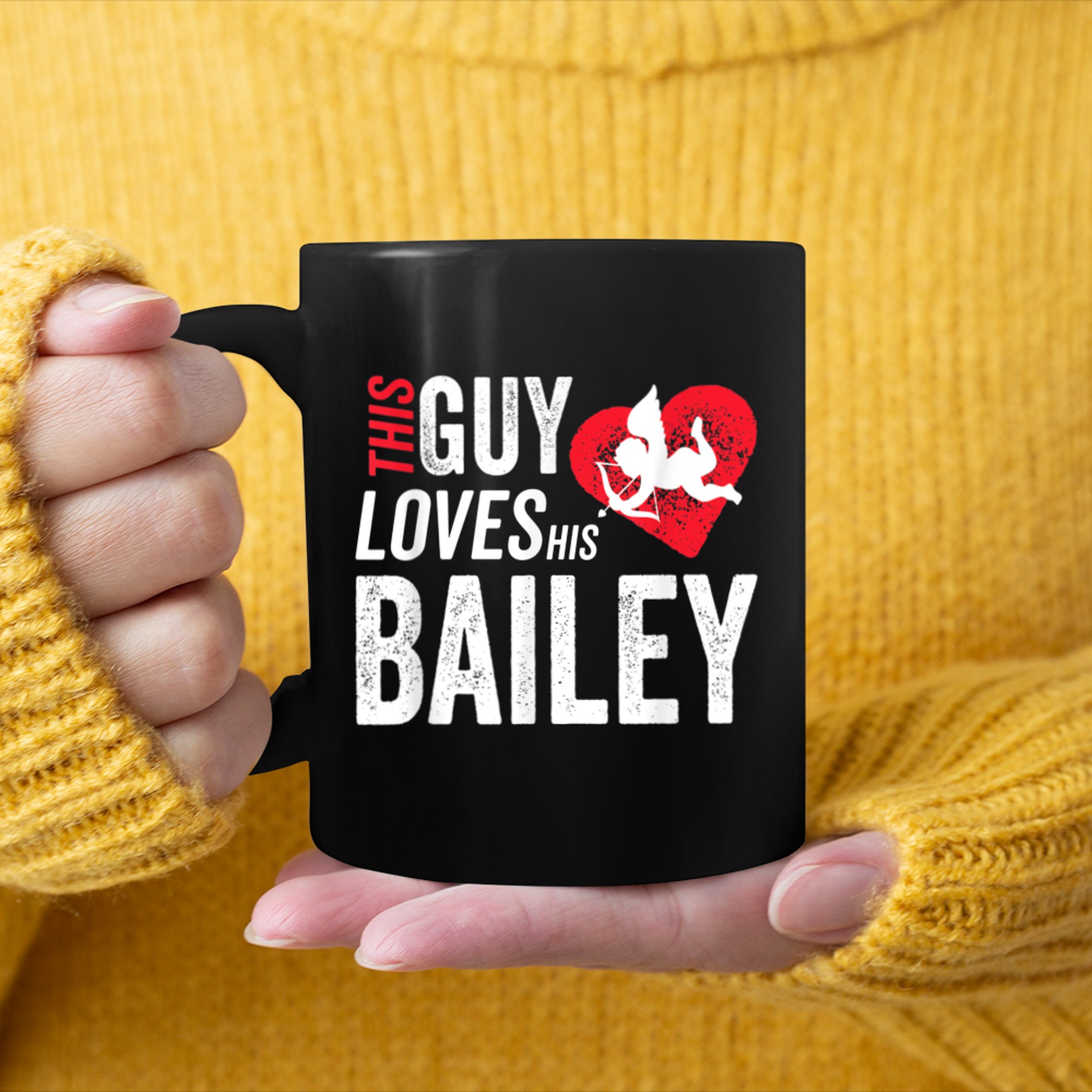 This Guy Loves His Bailey Valentine Anniversary Cupid Heart mug black