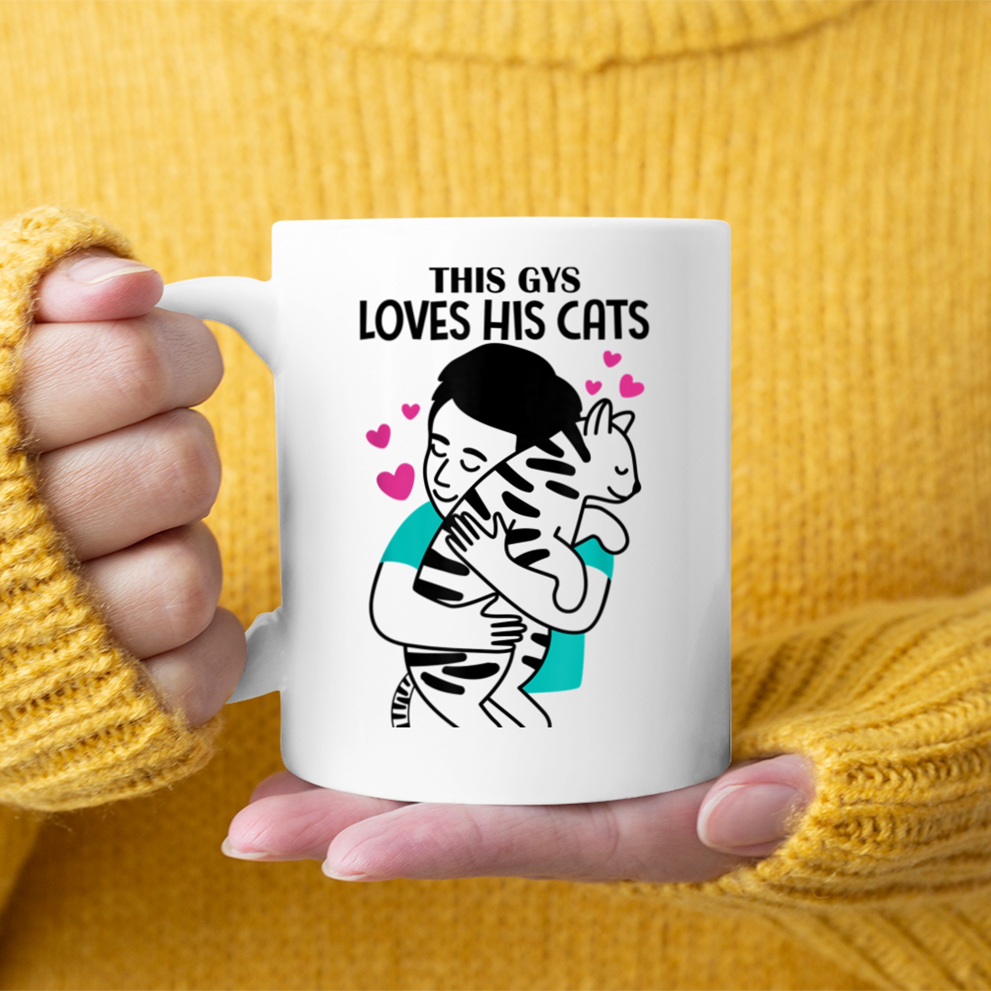 this Guy Loves His Cats Cute Cat Funny Animal Kitty Cats mug white