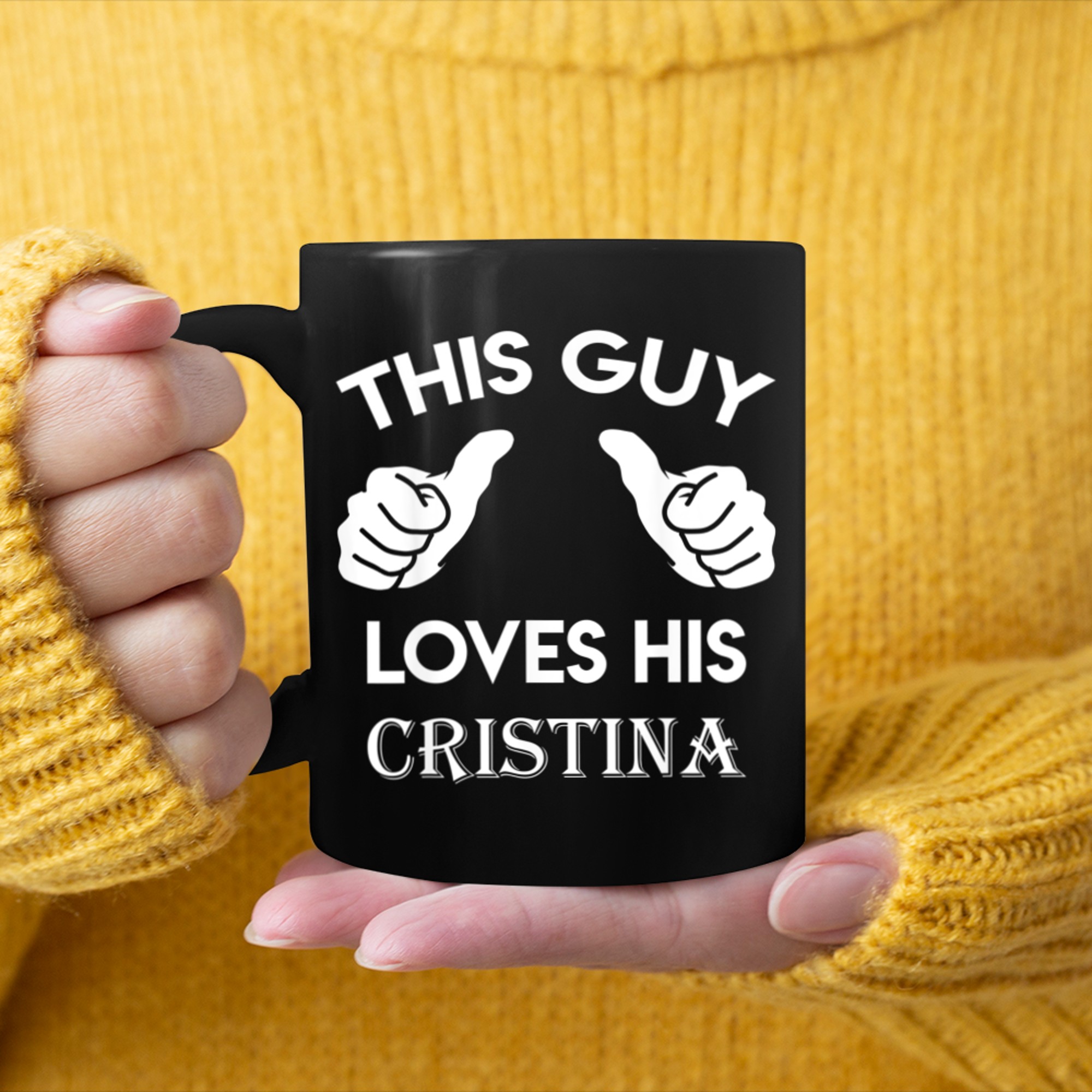 This guy loves his CRISTINA valentine heart belongs 3 mug black