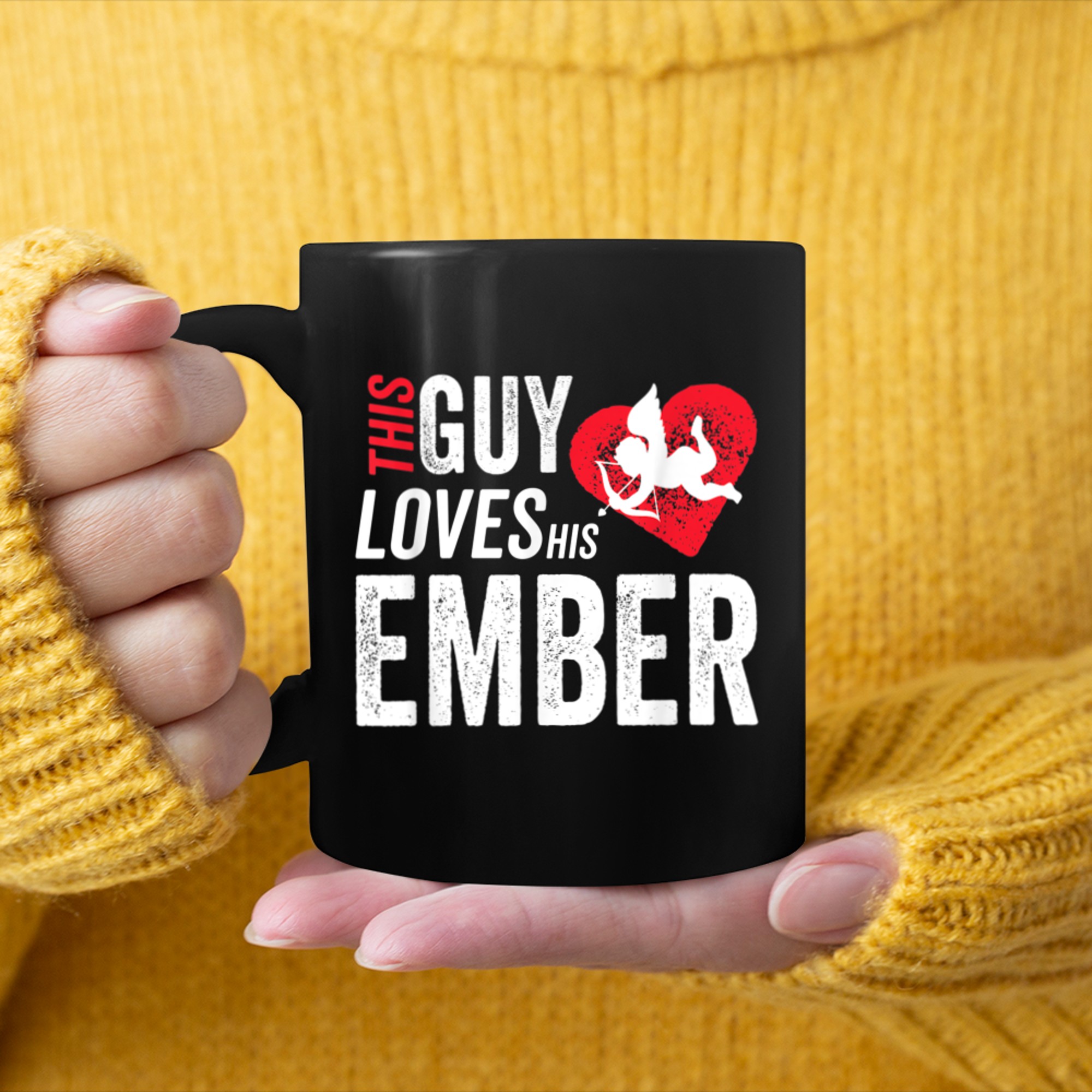 This Guy Loves His Ember Valentine Anniversary Cupid Heart mug black