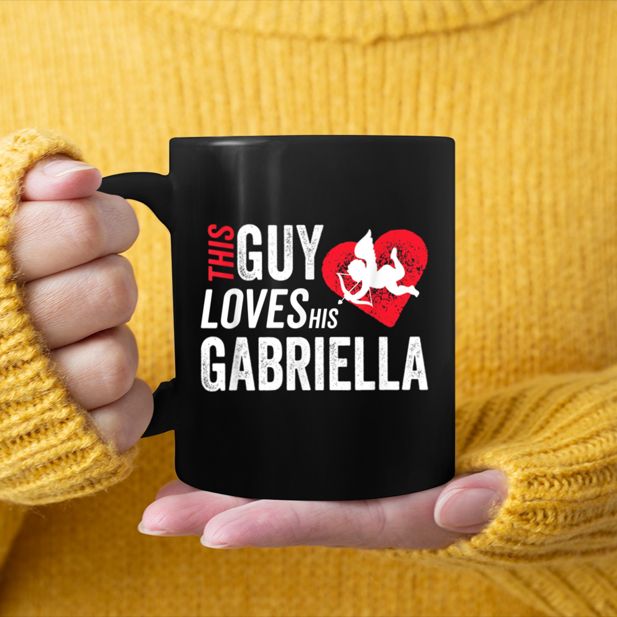 This Guy Loves His Gabriella Valentine Anniversary Cupid mug black