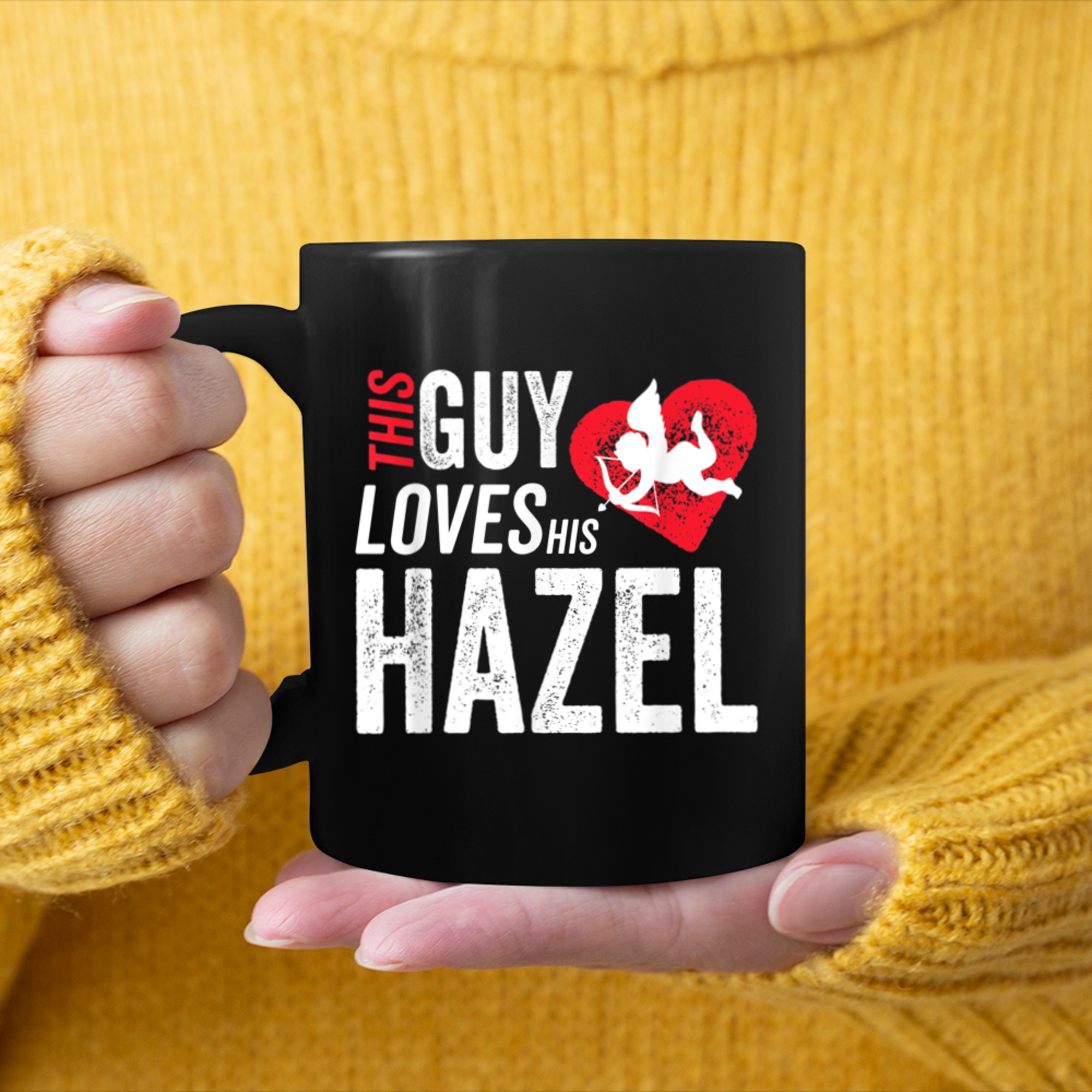 This guy loves his Hazel valentine Anniversary Cupid Heart (1) mug black