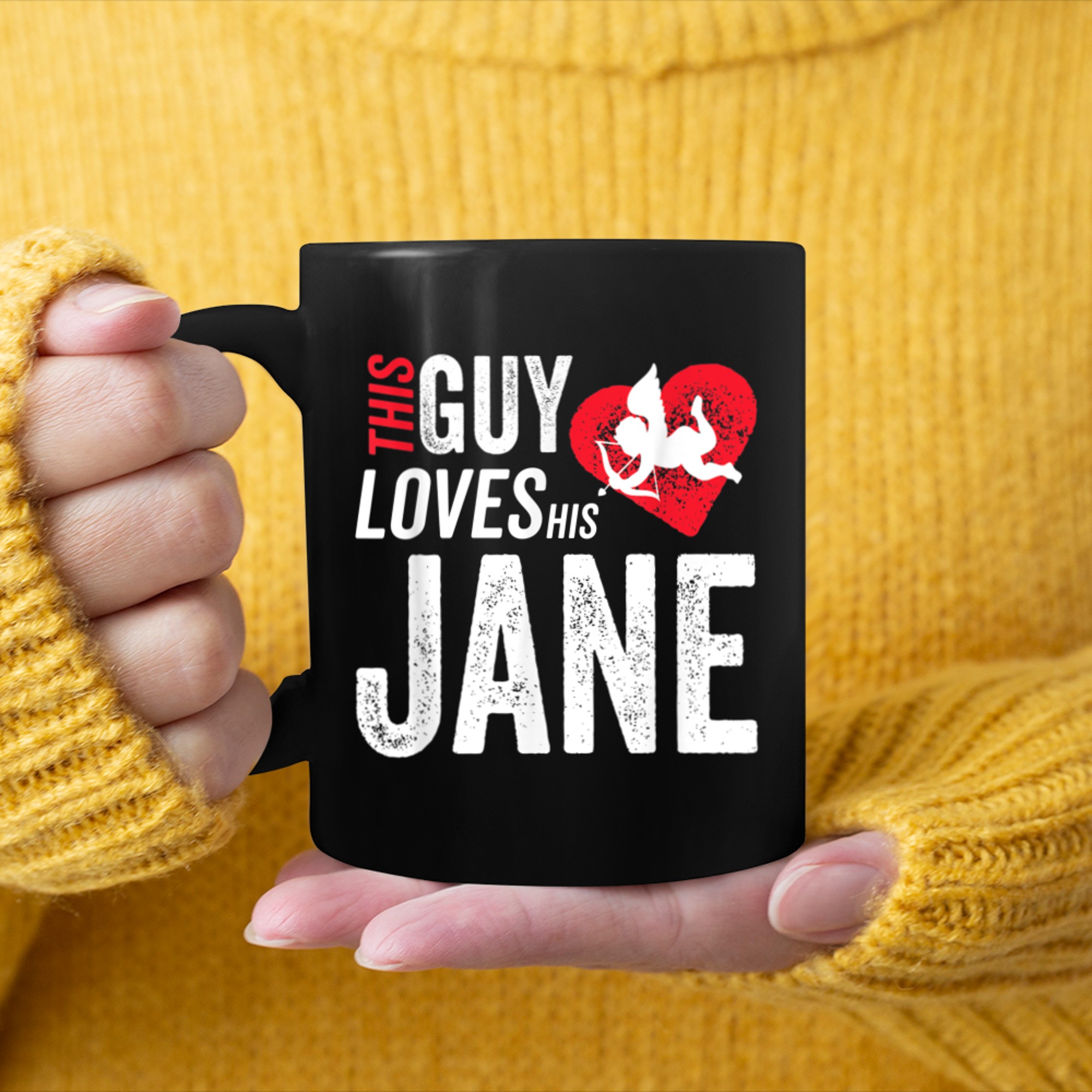 This Guy Loves His Jane Valentine Anniversary Cupid Heart mug black