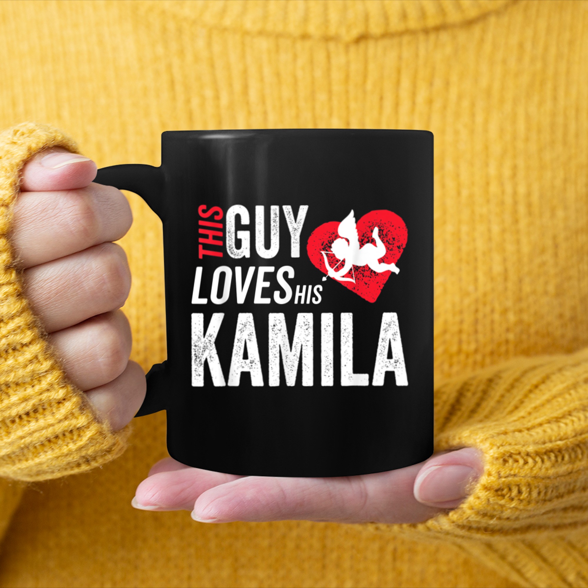 This Guy Loves His Kamila Valentine Anniversary Cupid Heart mug black