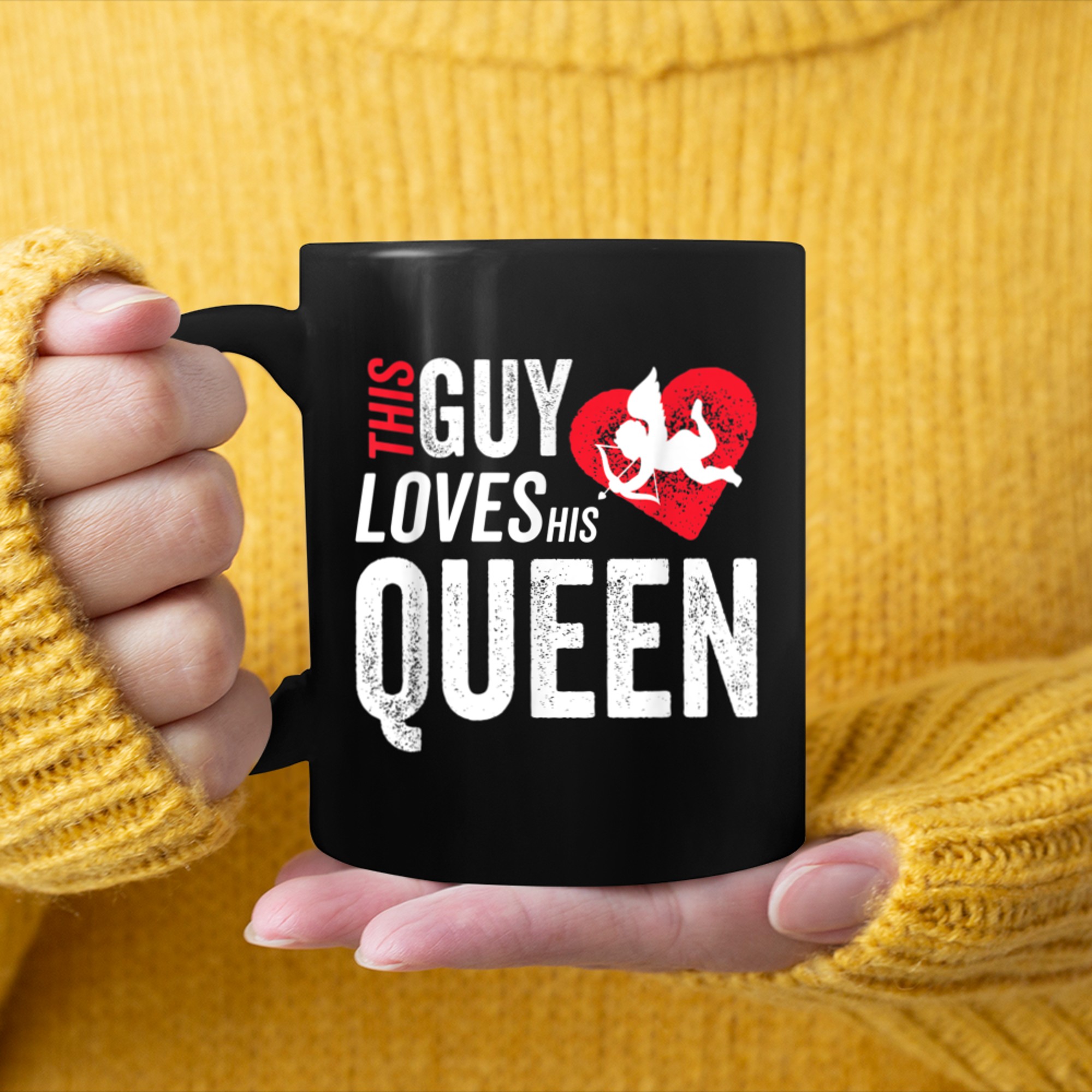 This Guy Loves His Queen Valentine Anniversary Cupid Heart mug black