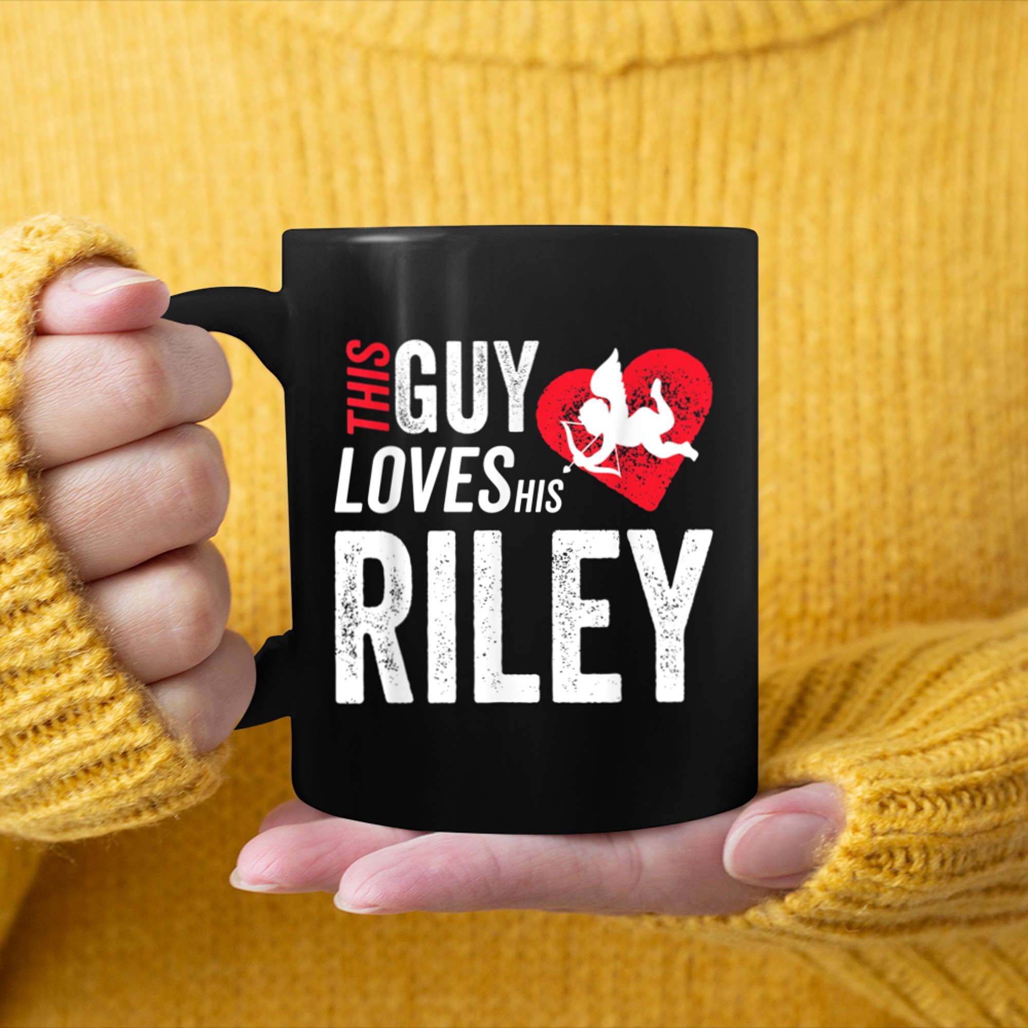 This Guy Loves His Riley Valentine Anniversary Cupid Heart mug black