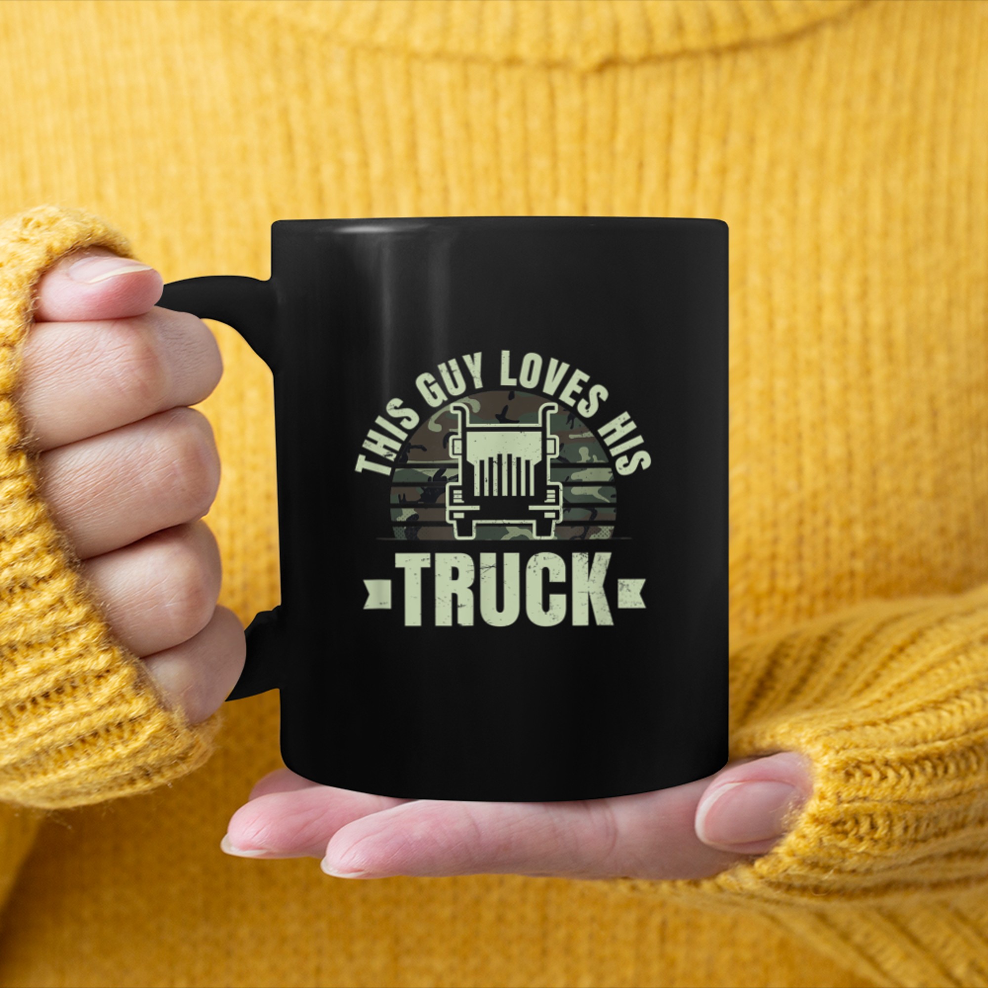 This Guy Loves His Trucker Camo mug black