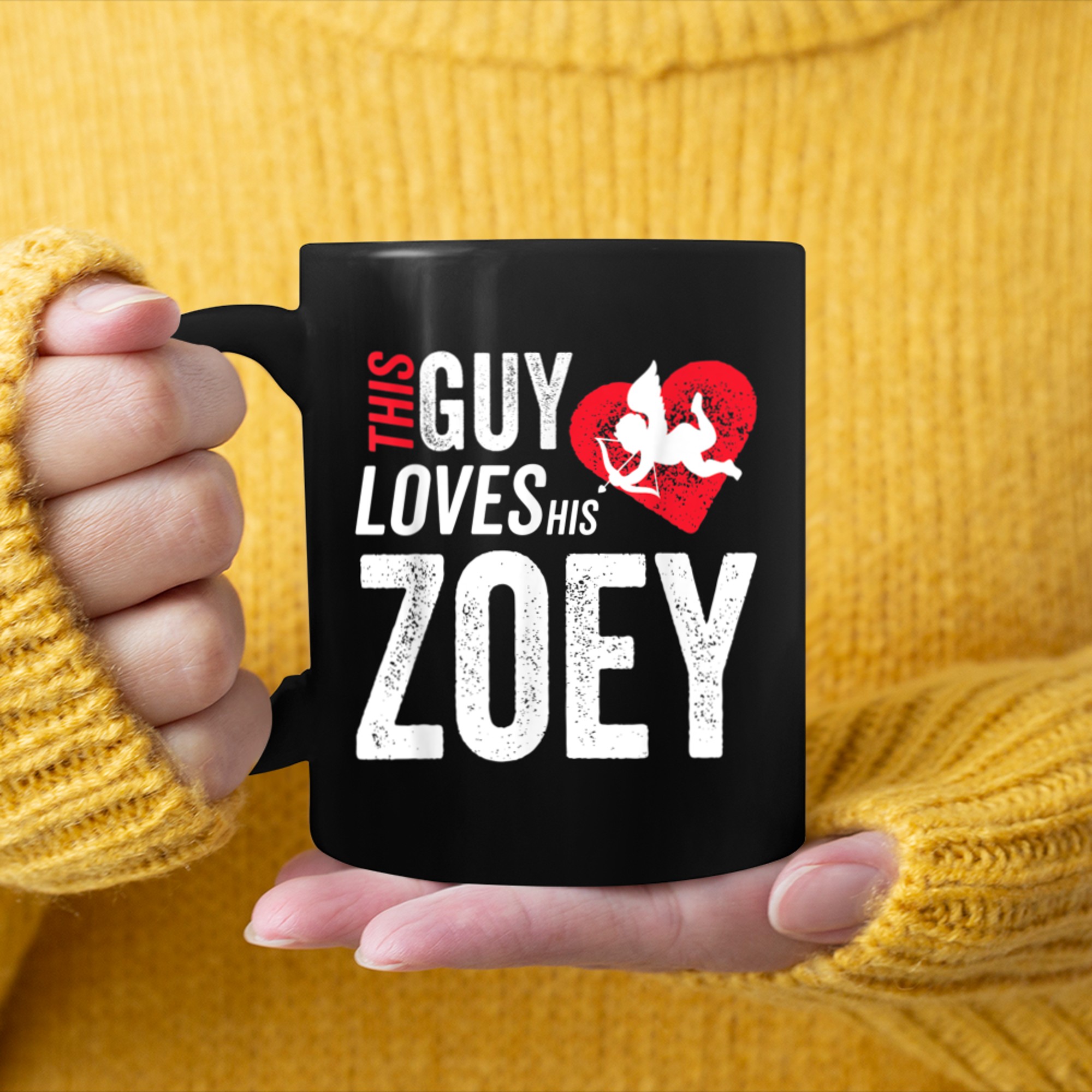 This Guy Loves His Zoey Valentine Anniversary Cupid Heart mug black