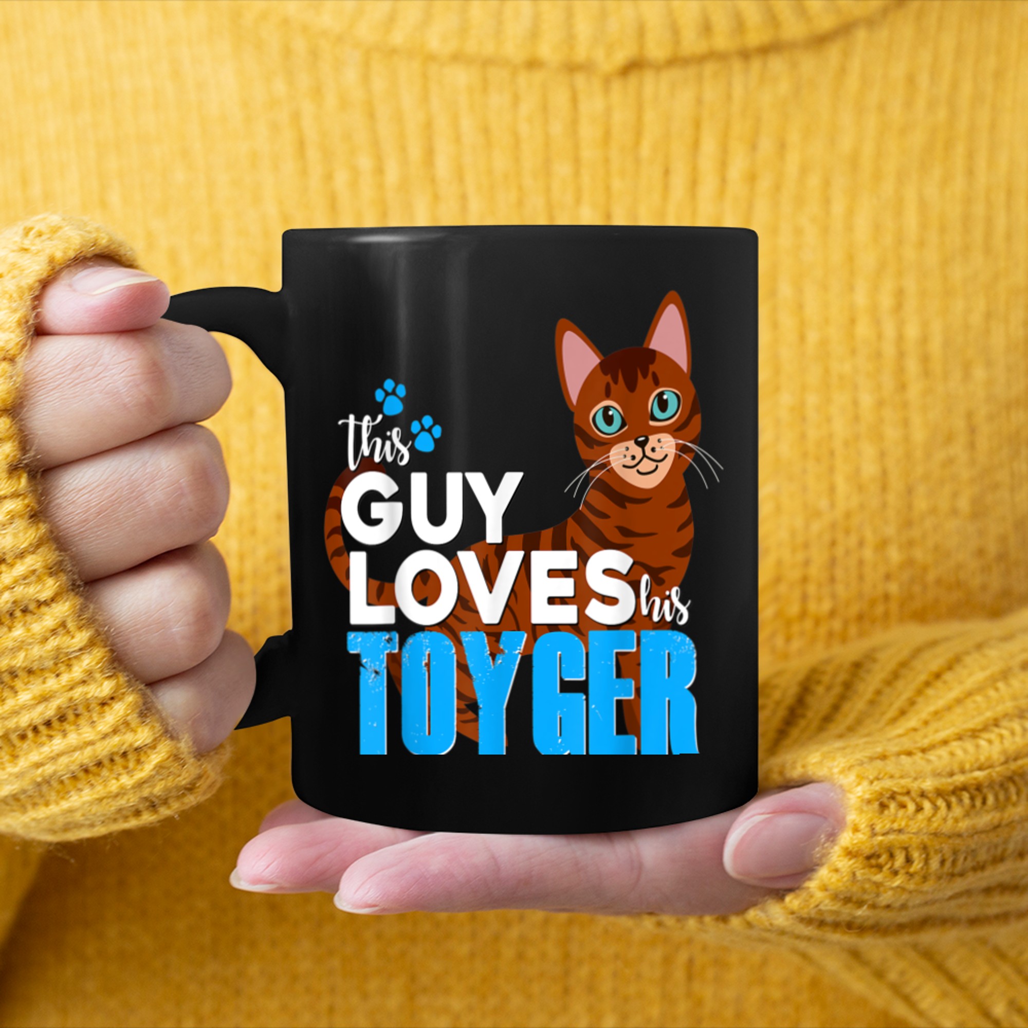 Toyger Cat Shirt This Guy Loves His Kitty Pet Funny Cute mug black