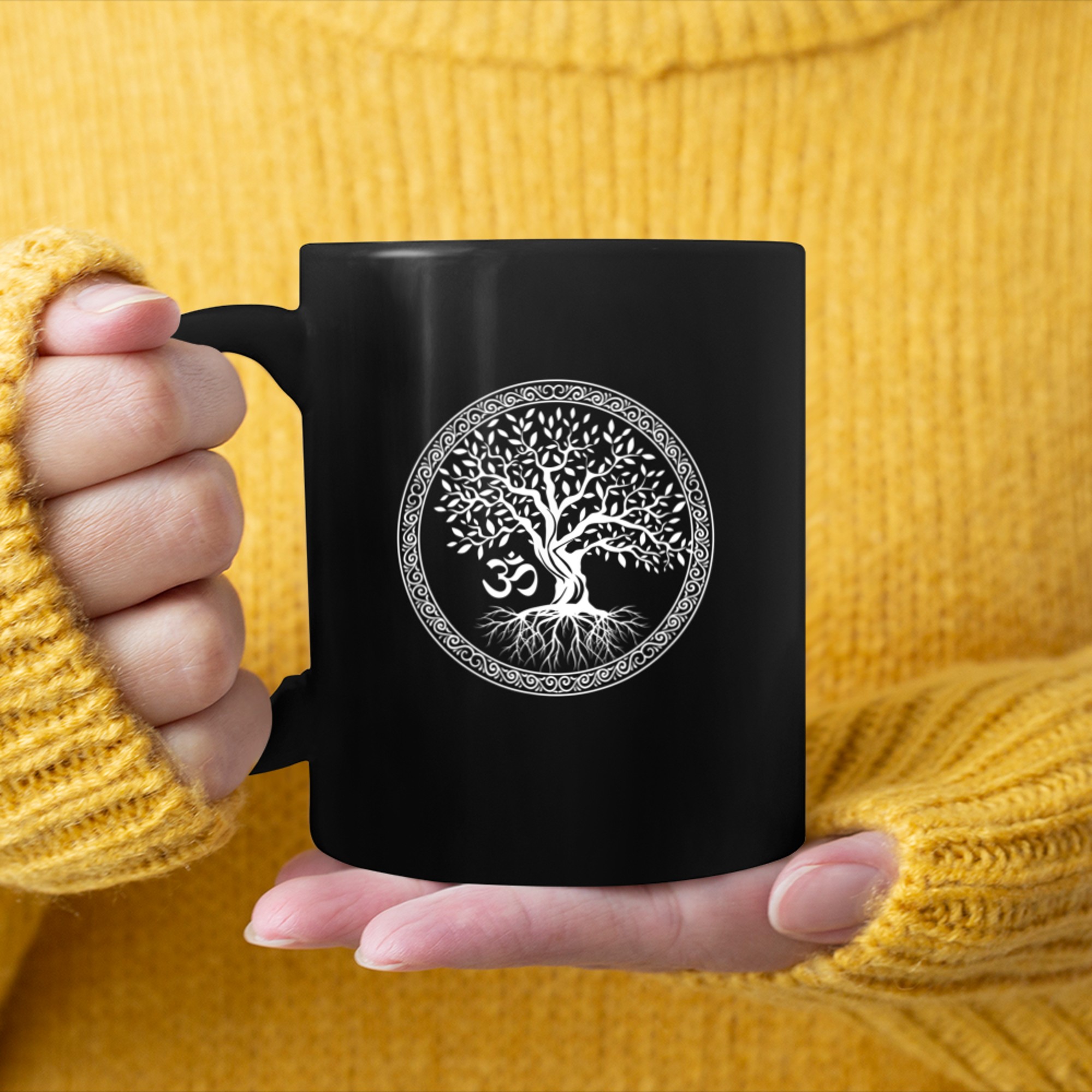 Tree of Life with Om Symbol Yoga Zen Meditation Spiritual mug black