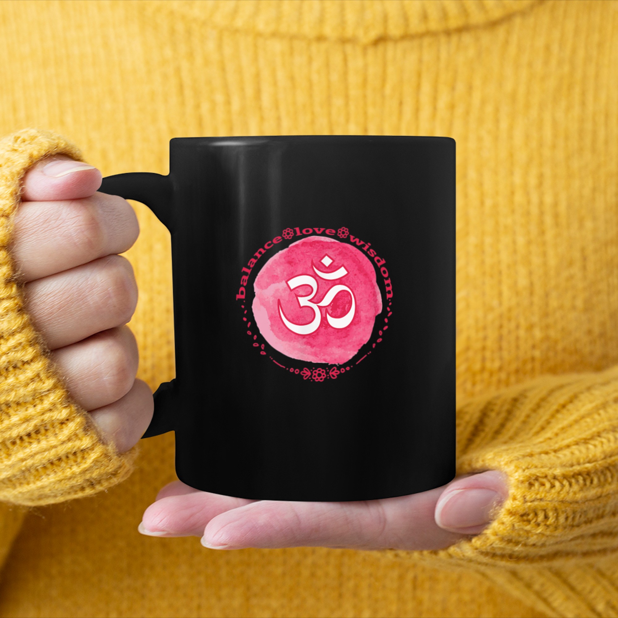 Watercolor Om Yoga Symbol Hindu Spiritual Cute mug black