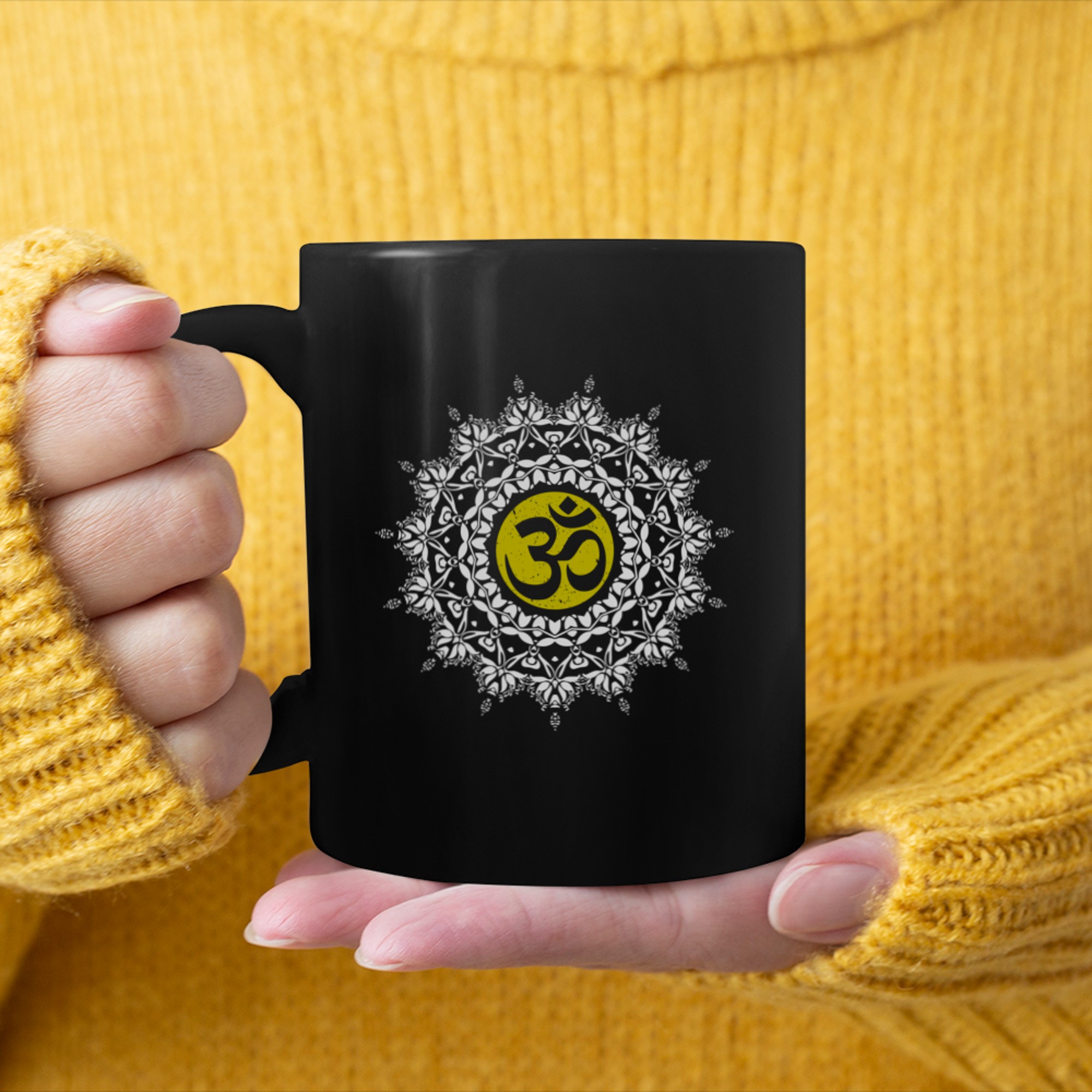 Yoga Longsleeve T-Shirt - Om Symbol Mantra Mandala Art mug black