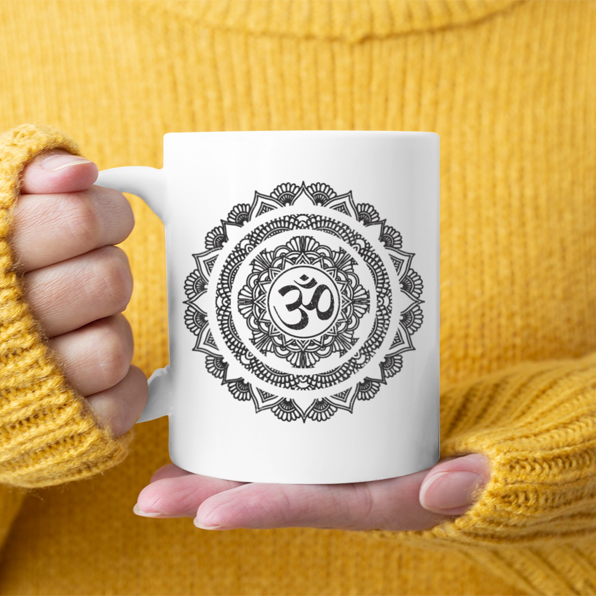 Yoga Mandala Om Symbol Spiritual Buddha Yogi mug white