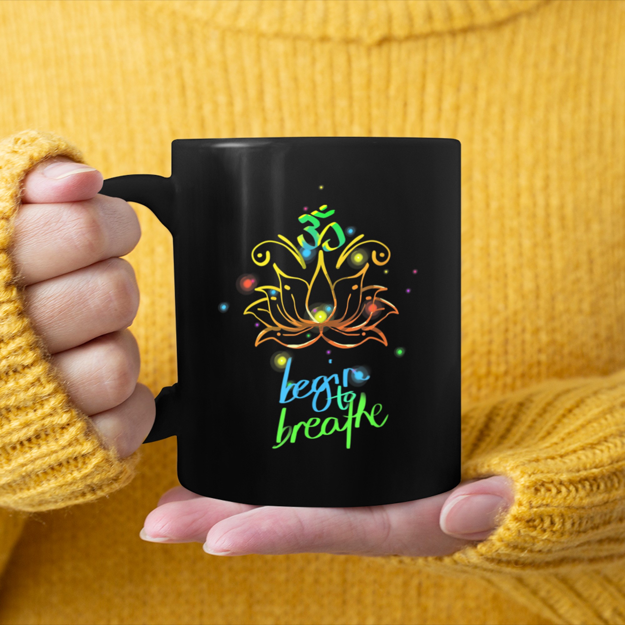 Yoga Om Symbol Quote Lotus Flower Graphic Men Women mug black