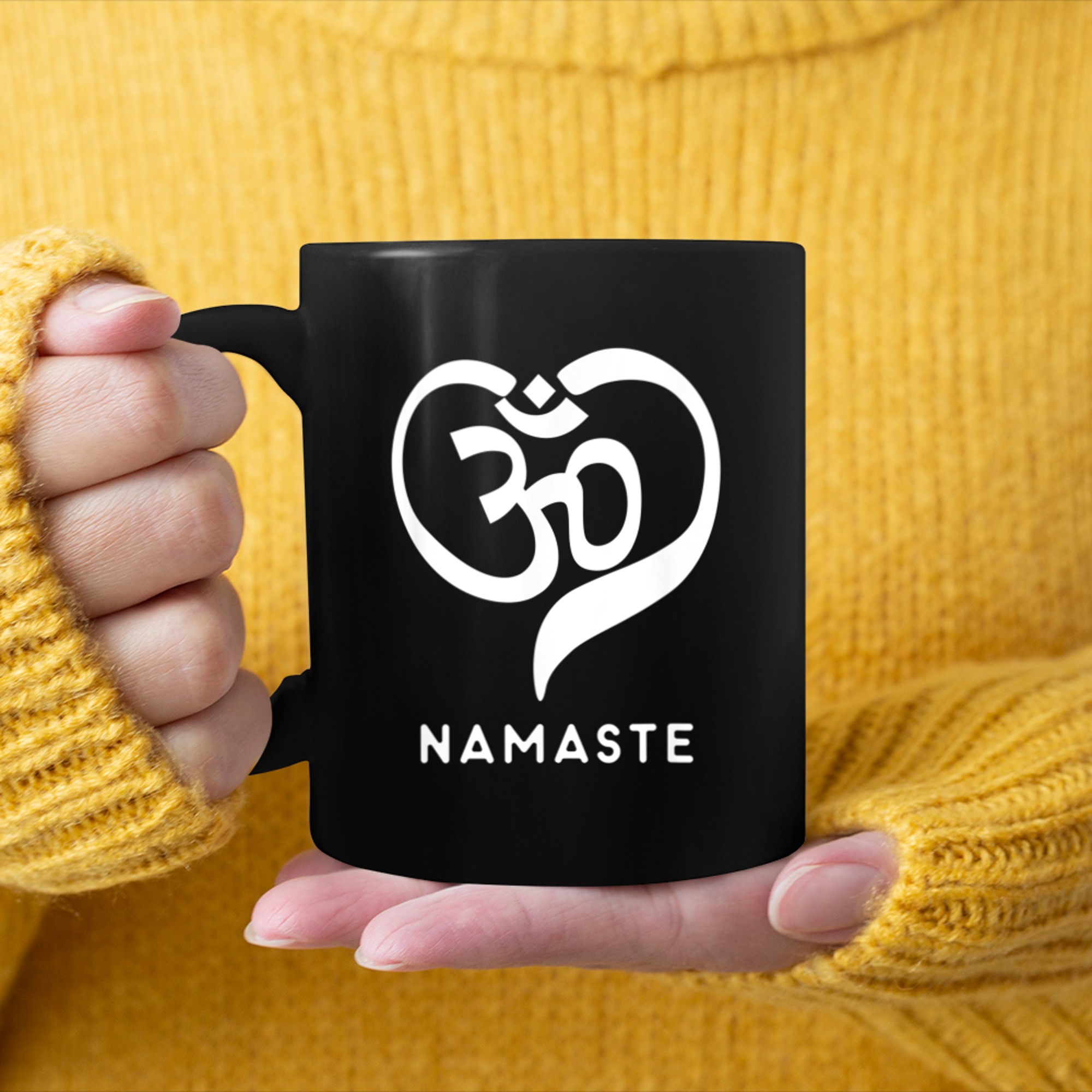 Yoga Symbol OM in Heart Namaste mug black