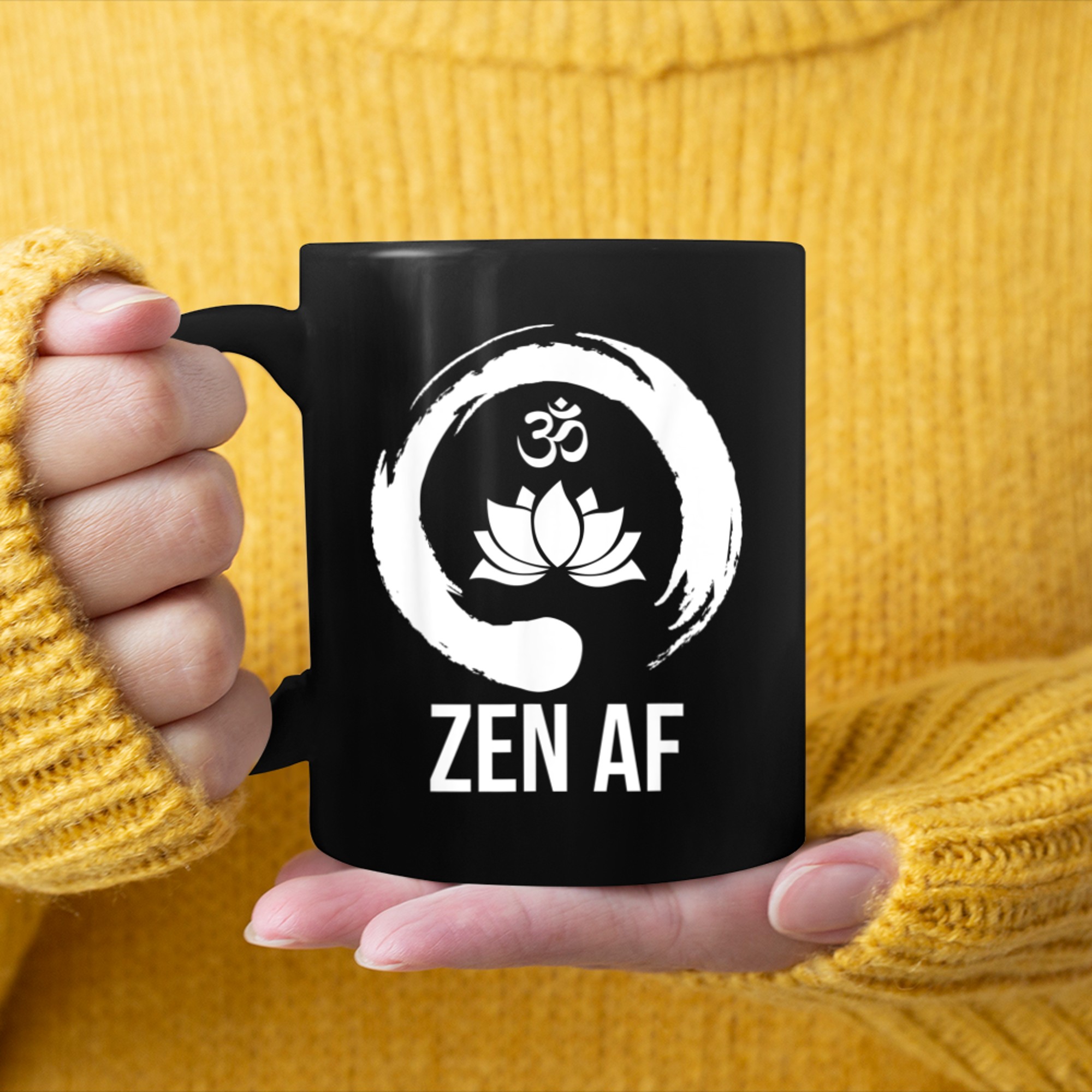 Zen AF Funny Yoga Sarcastic Lotus Om Zen Symbol mug black