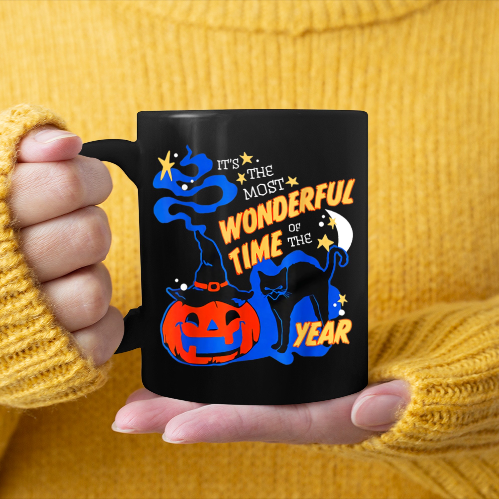 Black Cat Halloween It's The Most Wonderful Time Of The Year (1) mug black