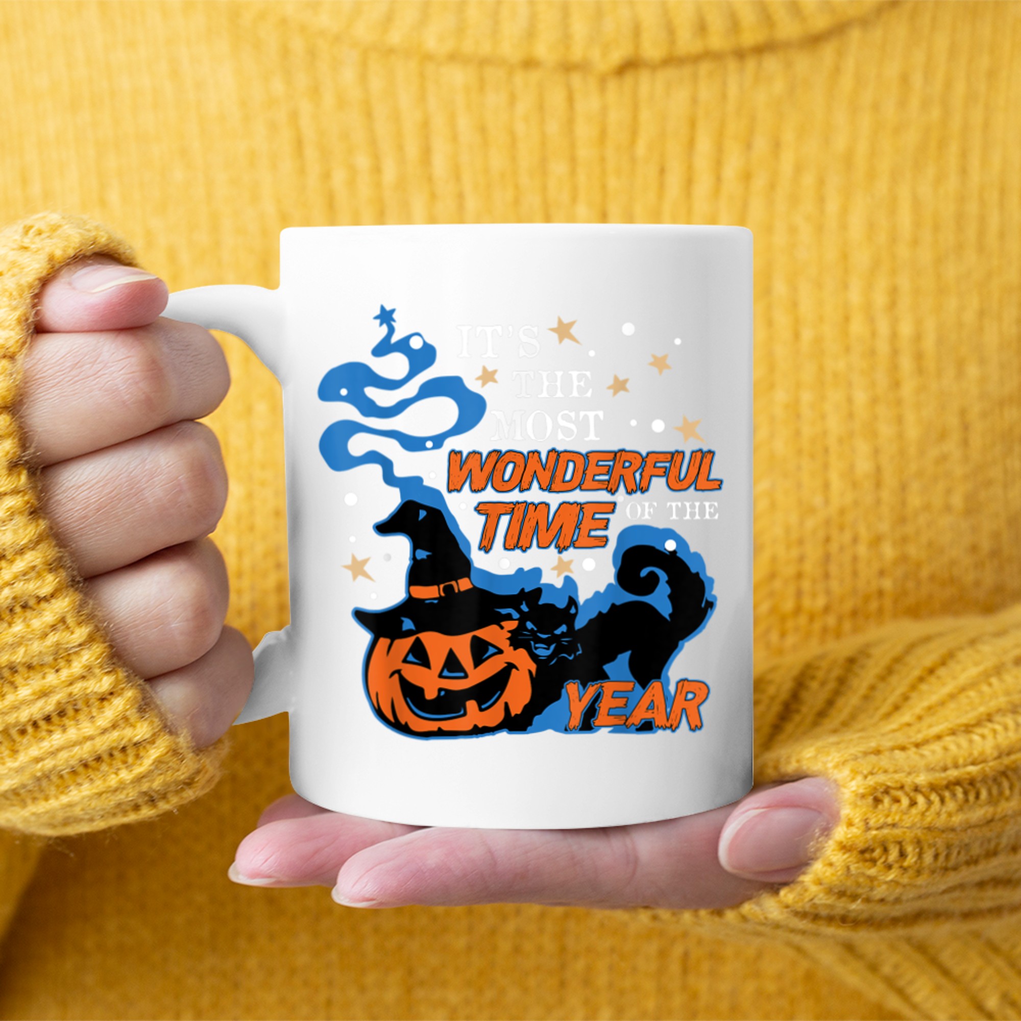 Black Cat Halloween It's The Most Wonderful Time Of The Year mug white