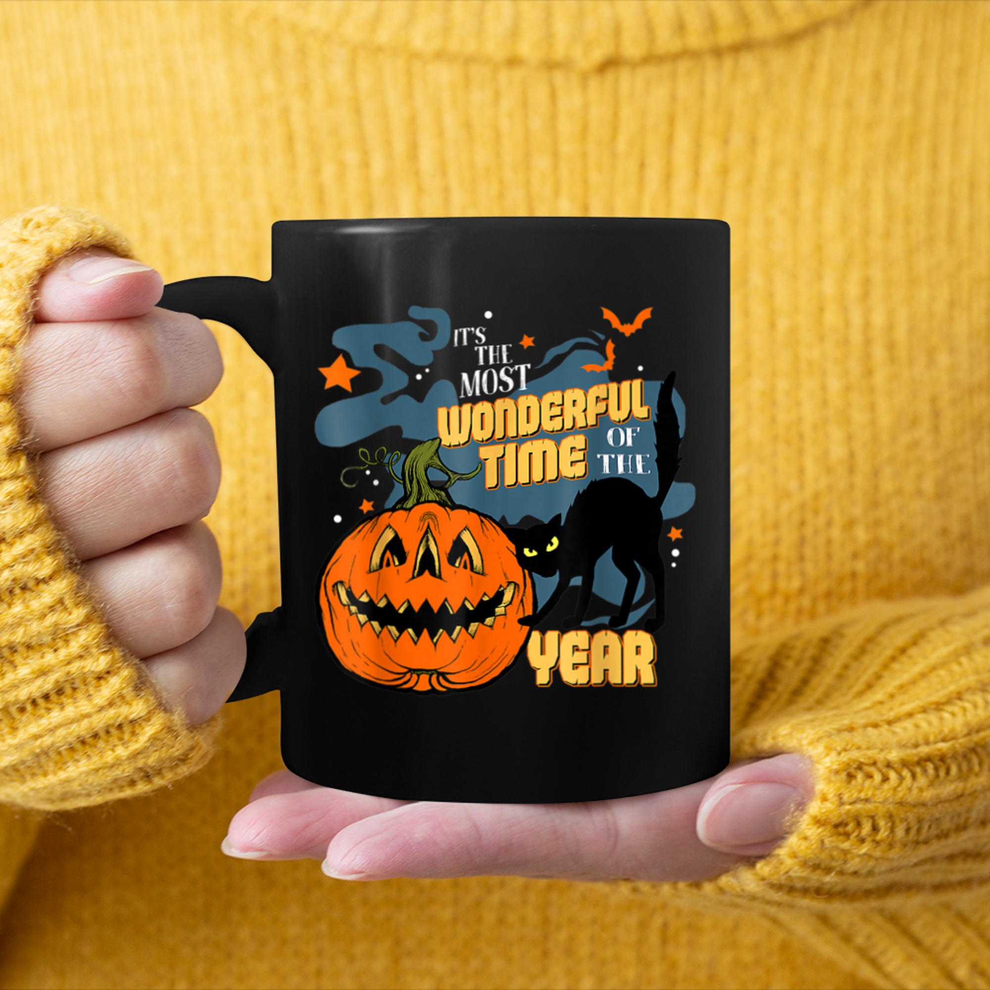 Black Cat Its The Most Wonderful Time Of The Year Halloween mug black