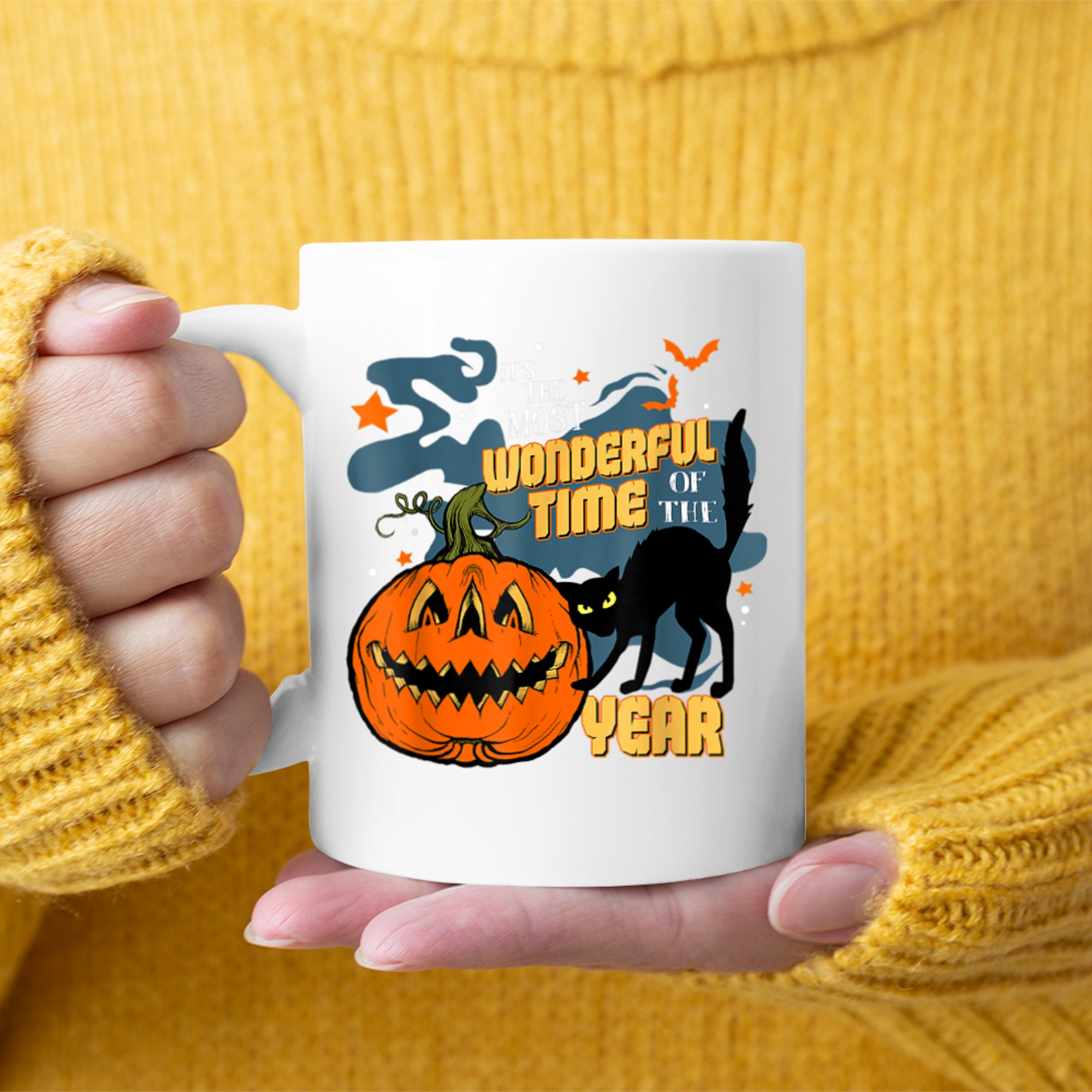 Black Cat Its The Most Wonderful Time Of The Year Halloween mug white