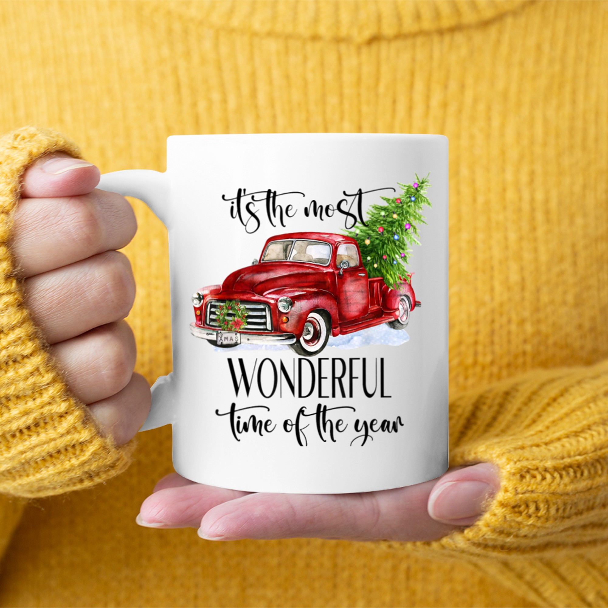 Christmas Truck Snow Most Wonderful Time Of The Year Xmas mug white