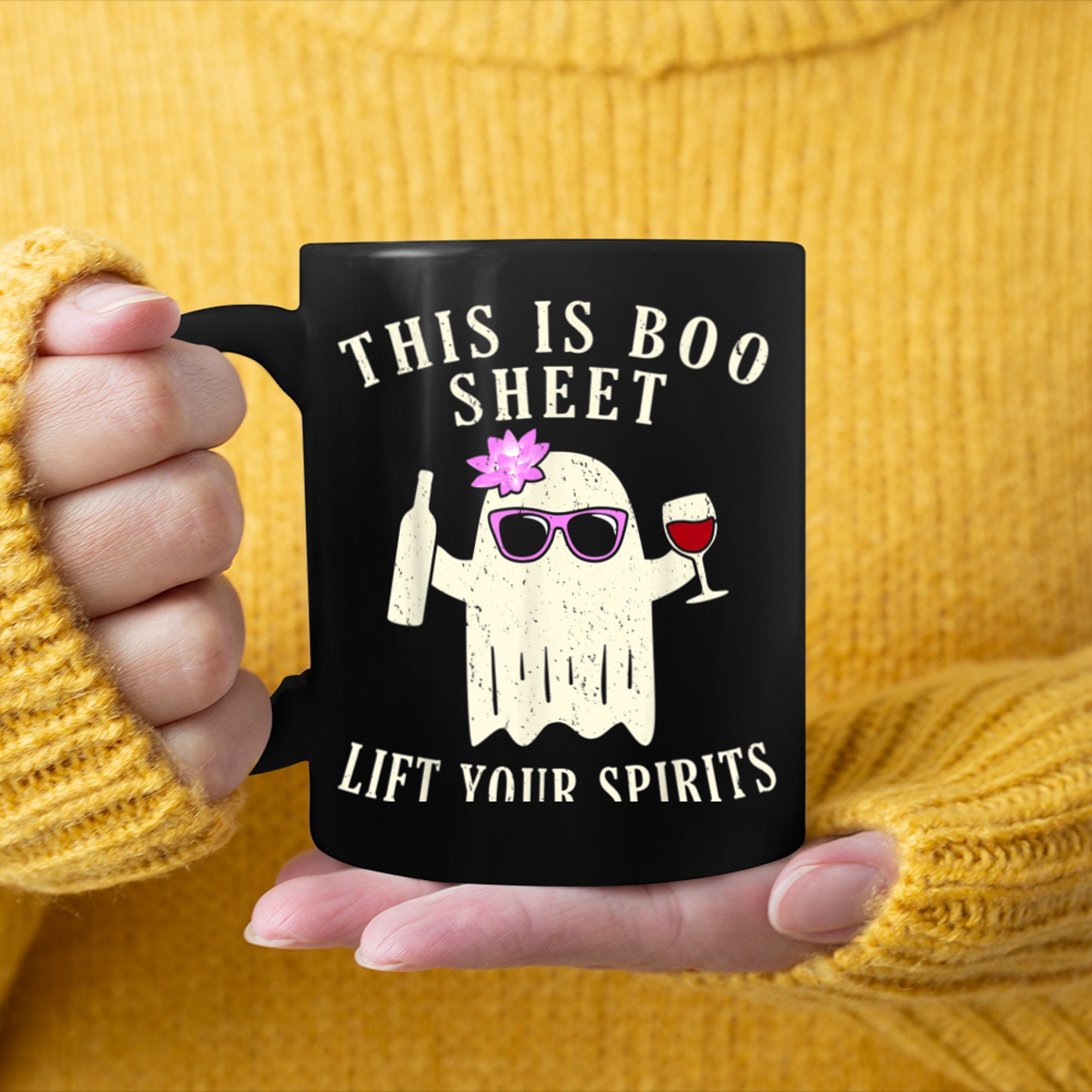 Funny Halloween Shirts for Women Costume - This is Boo Sheet (5) mug black