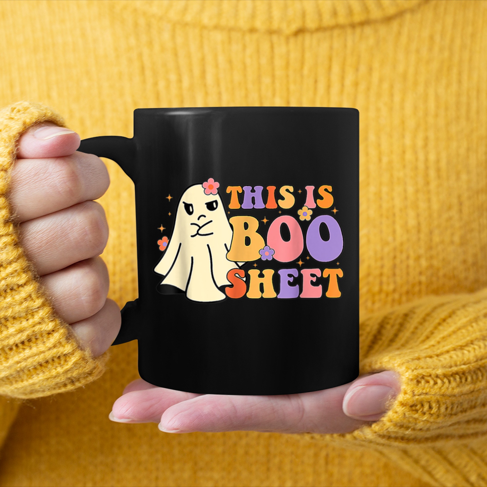 Ghost Costume Retro Halloween Funny This Is Boo Sheet mug black