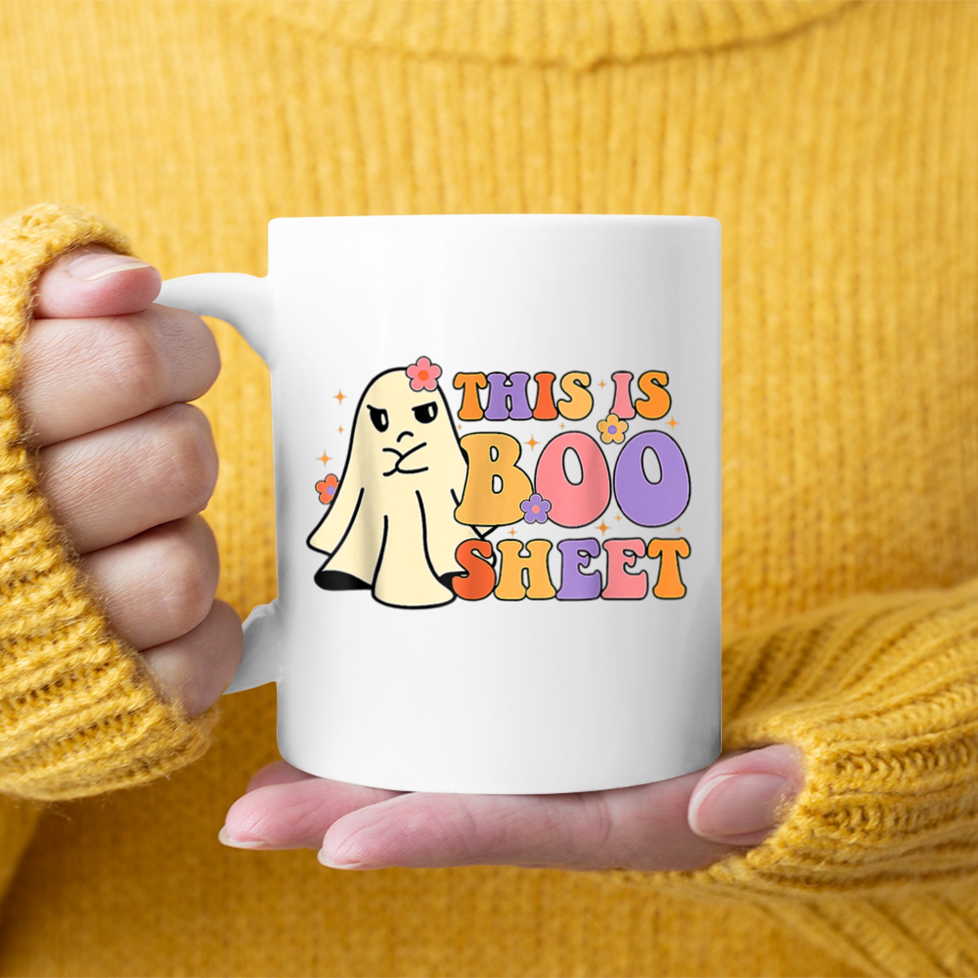 Ghost Costume Retro Halloween Funny This Is Boo Sheet mug white