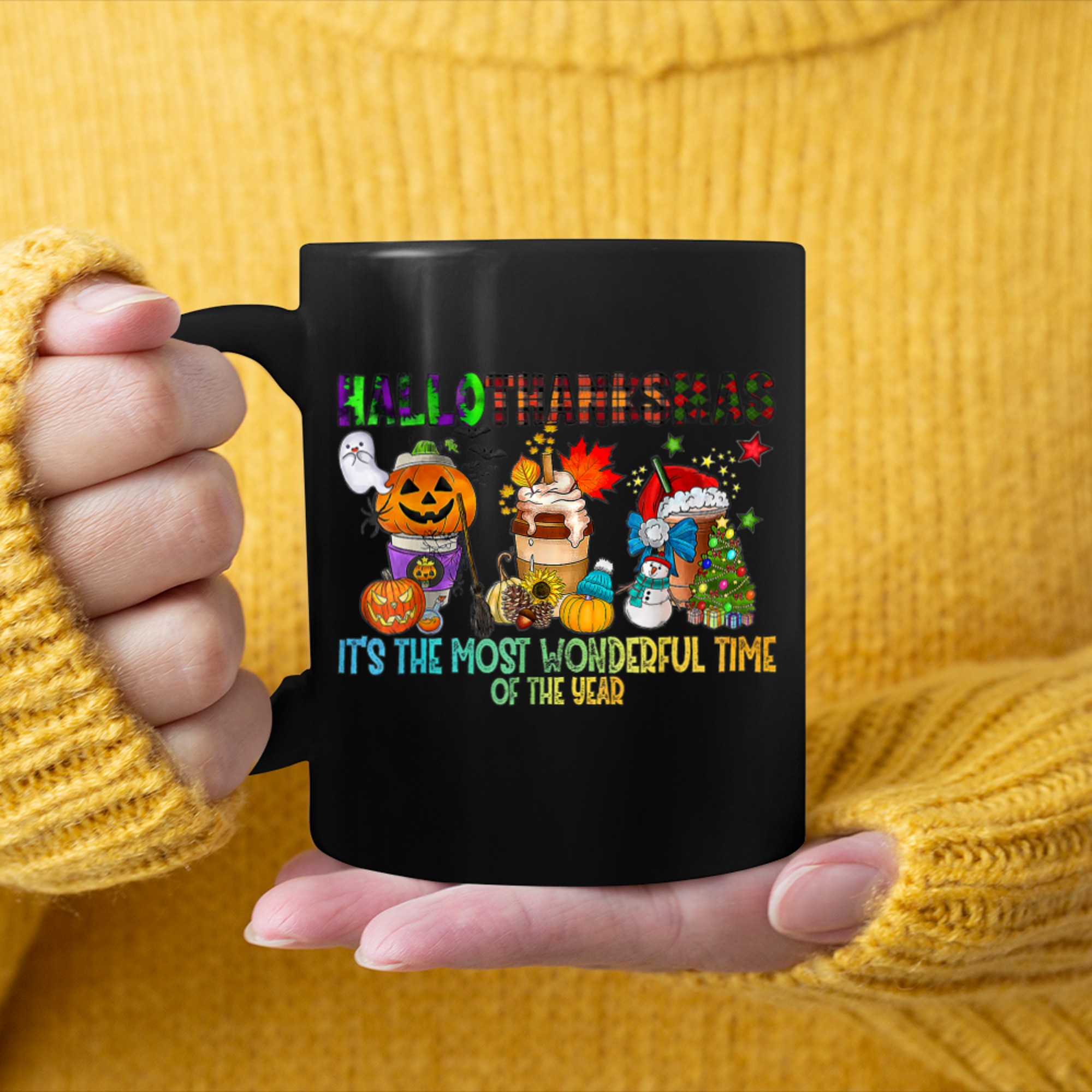 Hallothanksmas It's The Most Wonderful Time Of The Year mug black