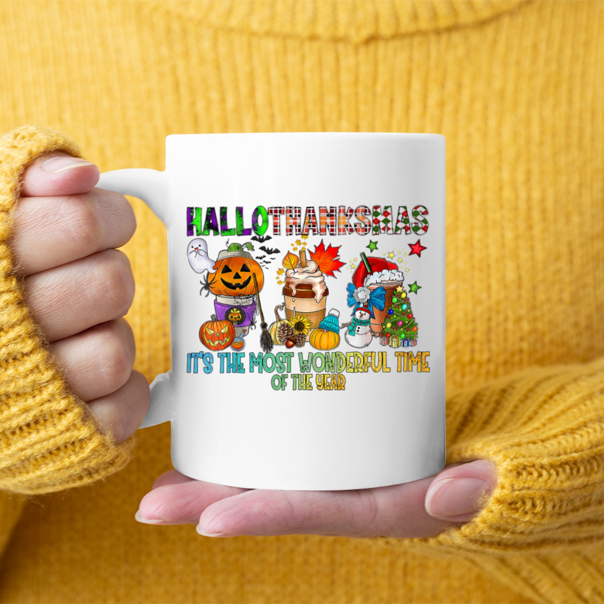 Hallothanksmas It's The Most Wonderful Time Of The Year mug white