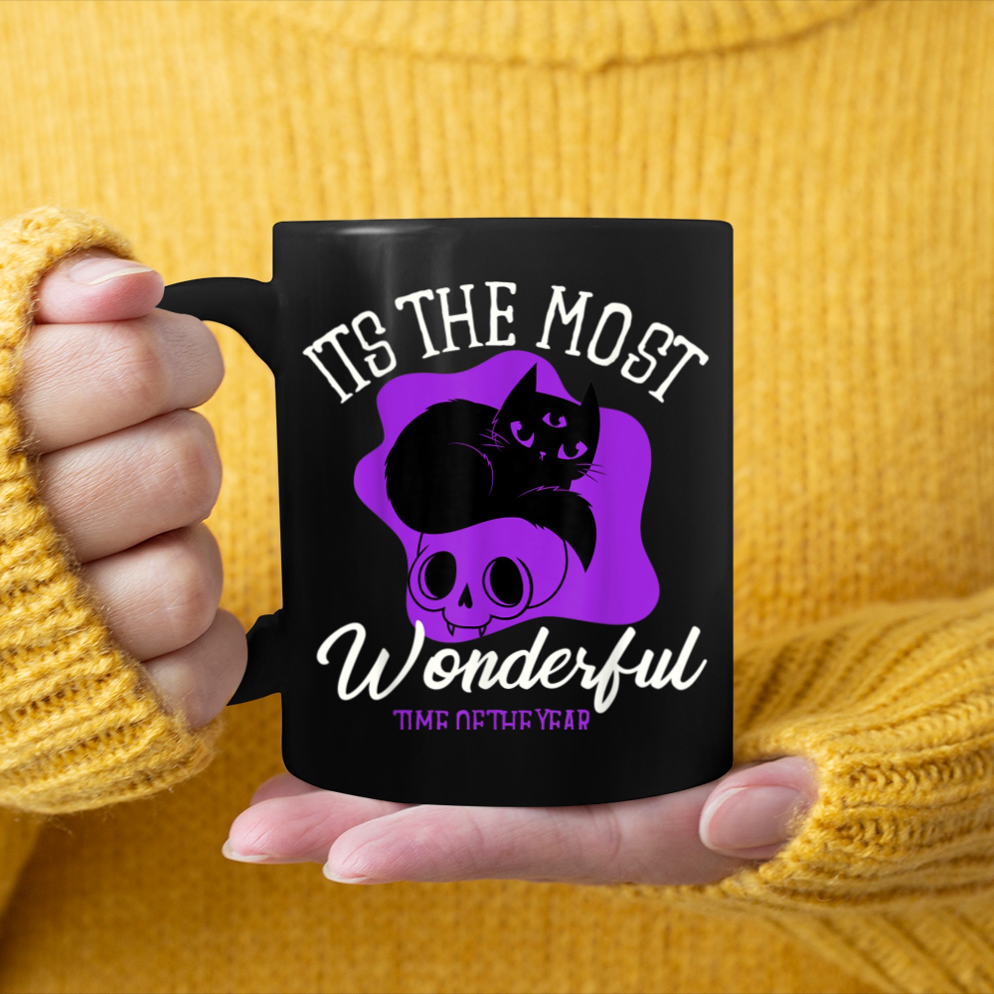 Halloween It's The Most Wonderful Time Of The Year Cute Cat (2) mug black