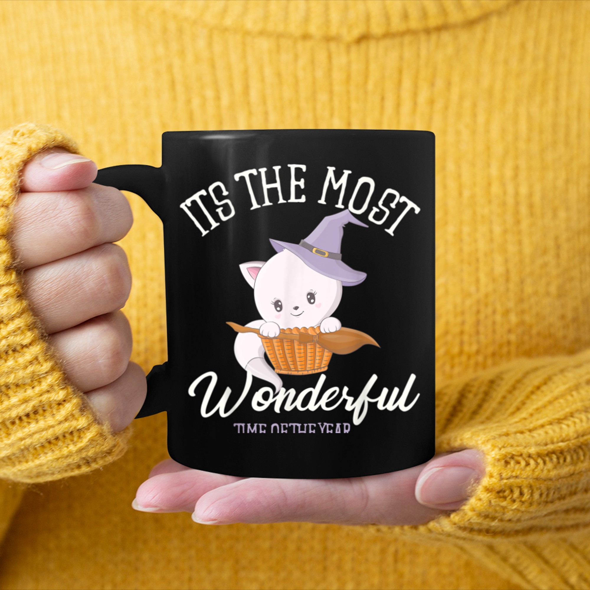 Halloween It's The Most Wonderful Time Of The Year Cute Cat (3) mug black