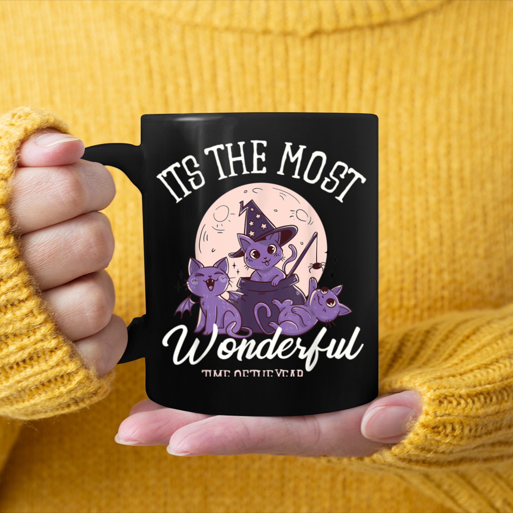 Halloween It's The Most Wonderful Time Of The Year Cute Cat (4) mug black