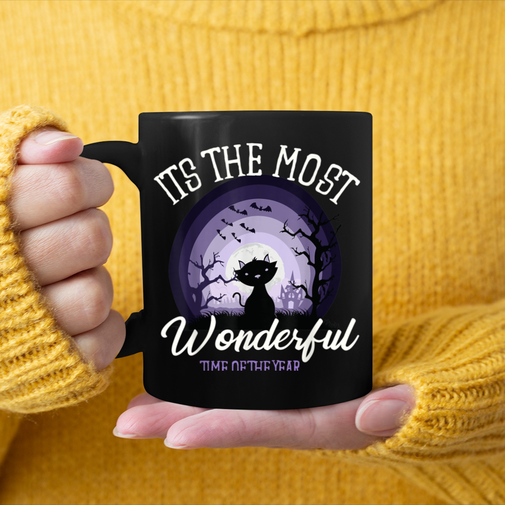 Halloween It's The Most Wonderful Time Of The Year Cute Cat mug black