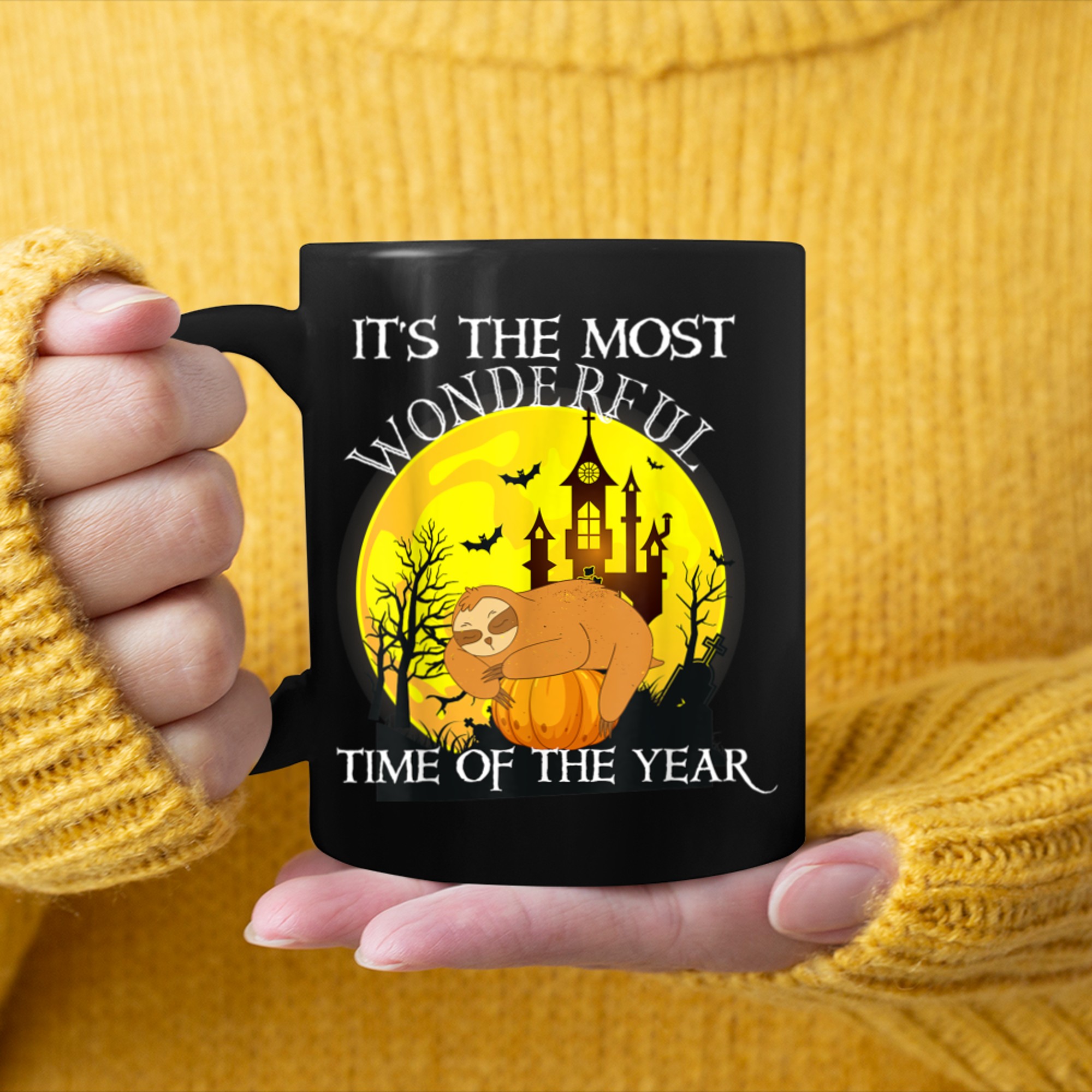 Halloween It's The Most Wonderful Time Of The Year Sloth mug black