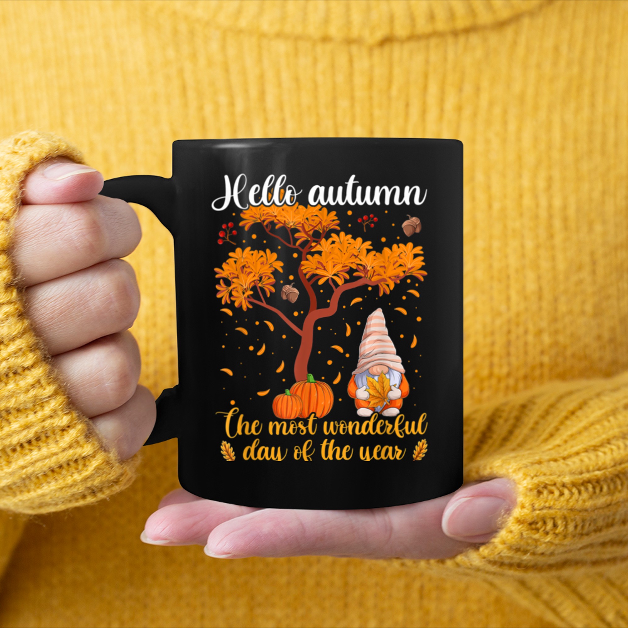 Hello Autumn The Most Wonderful Time Of The Year (1) mug black