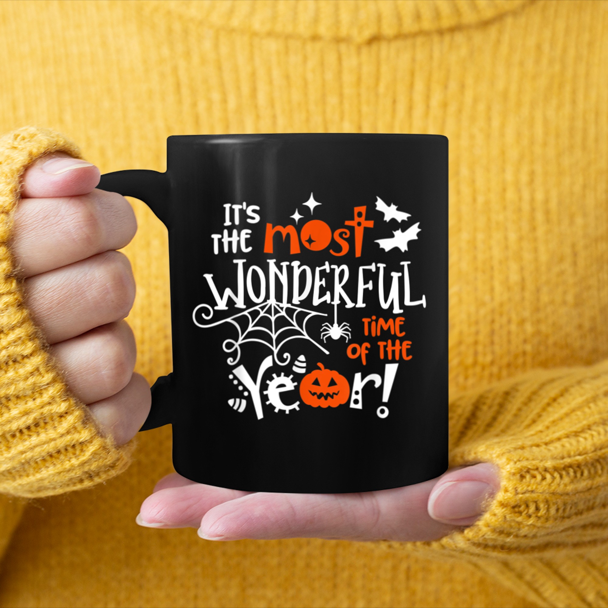 It's The Most -Wonderful Time Of The Year Black Cat-Hallowee mug black