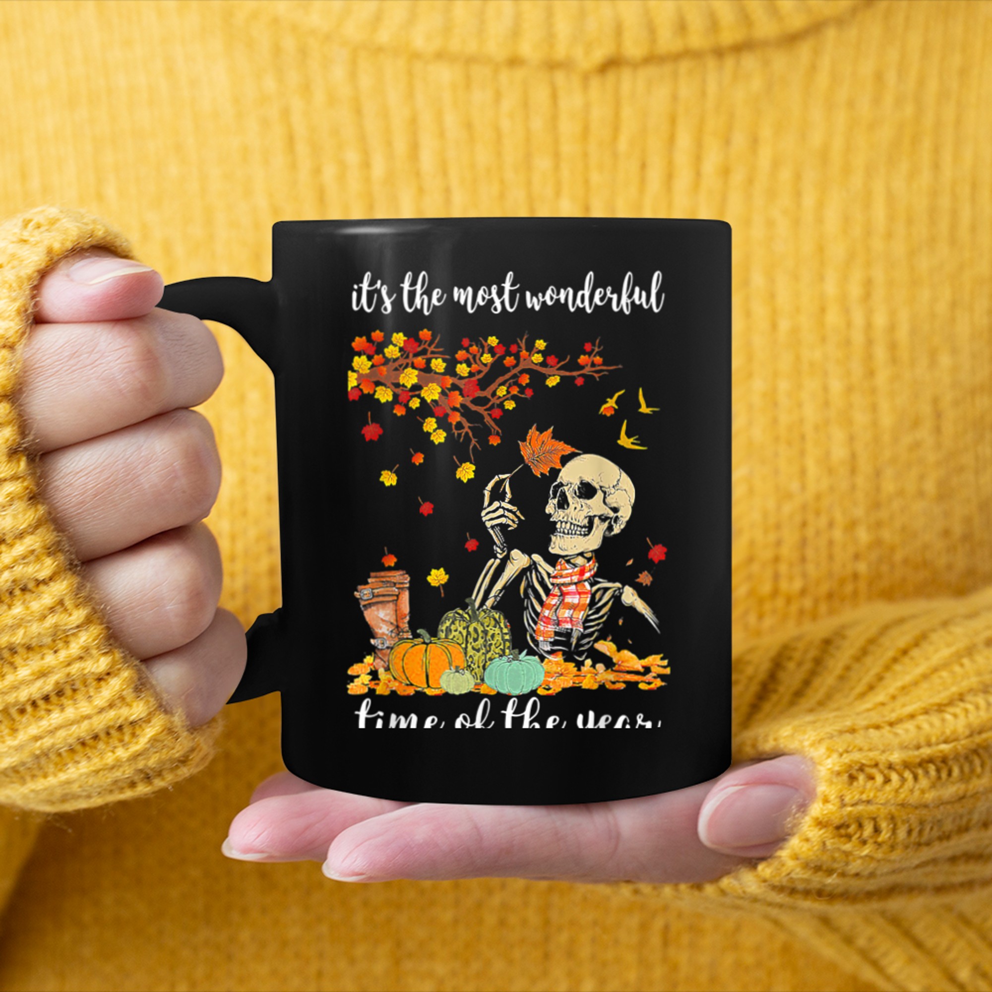 It's The Most Wonderful Time of The Year Autumn Skeleton (3) mug black