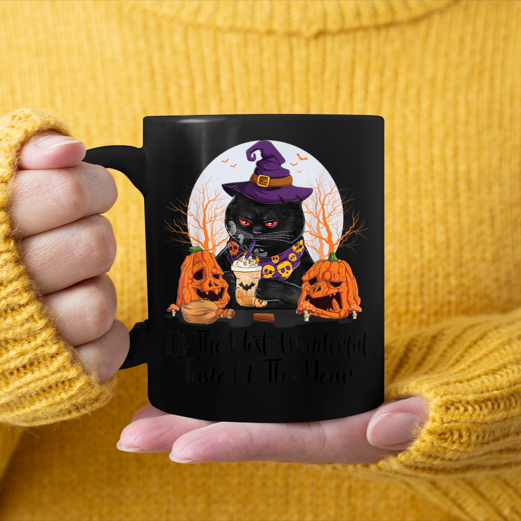 Its The Most Wonderful Time Of The Year Black Cat (1) mug black