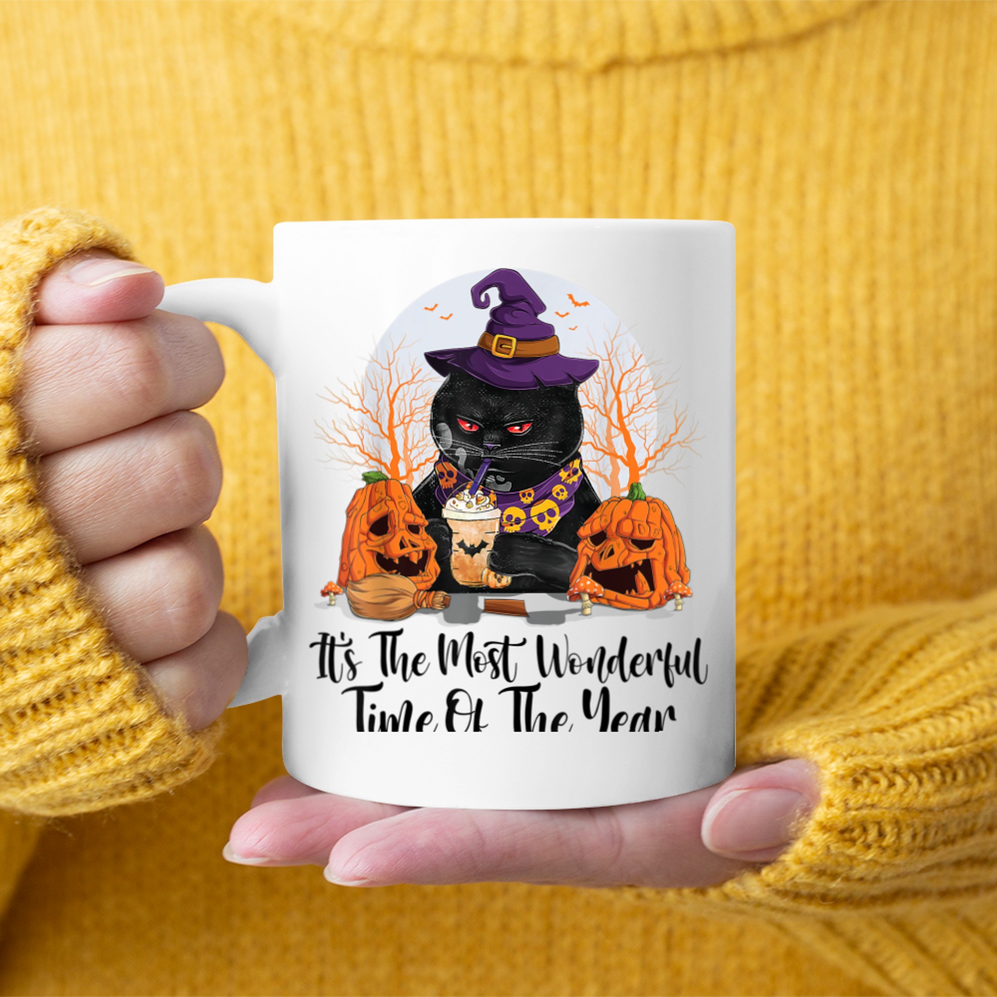 Its The Most Wonderful Time Of The Year Black Cat (1) mug white